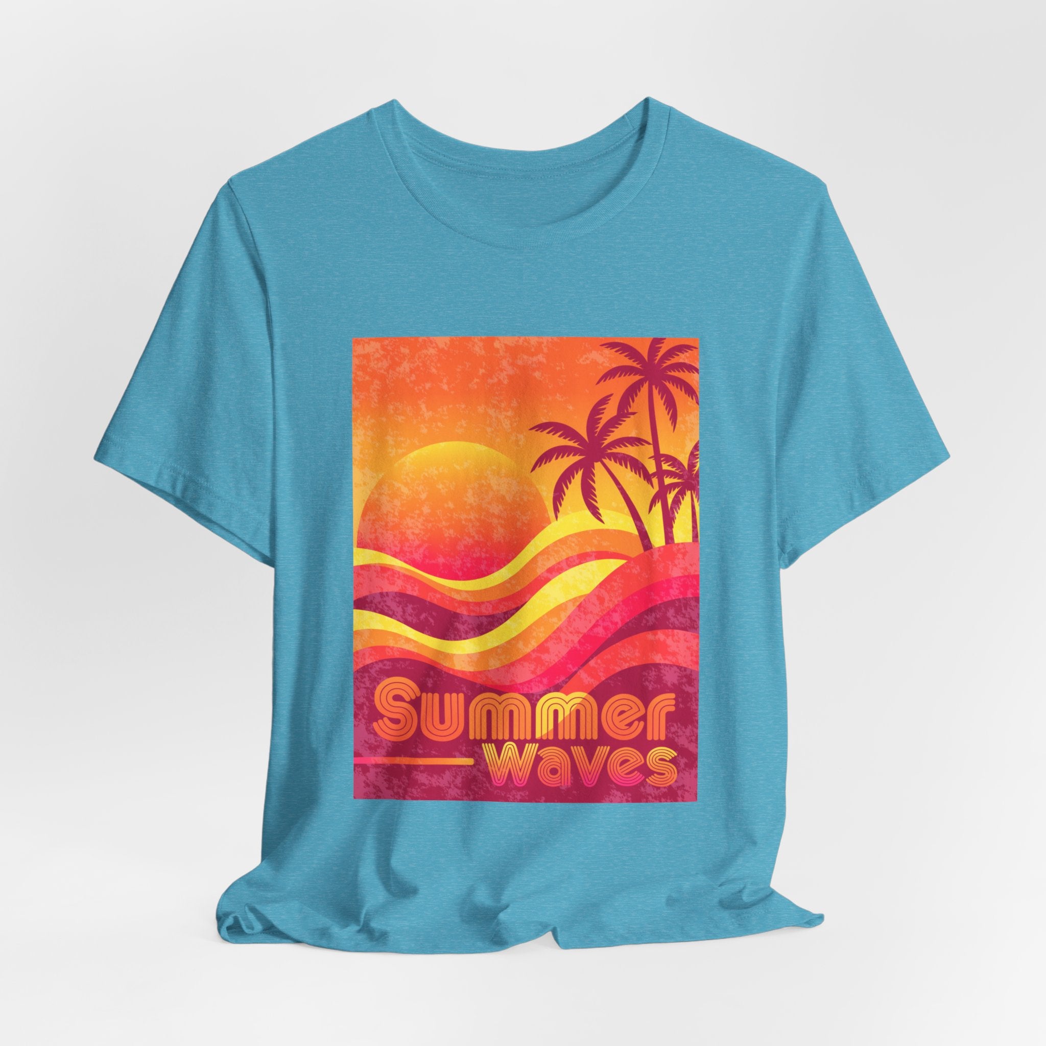 Summer Waves Retro Sunset Palm Beach Tee