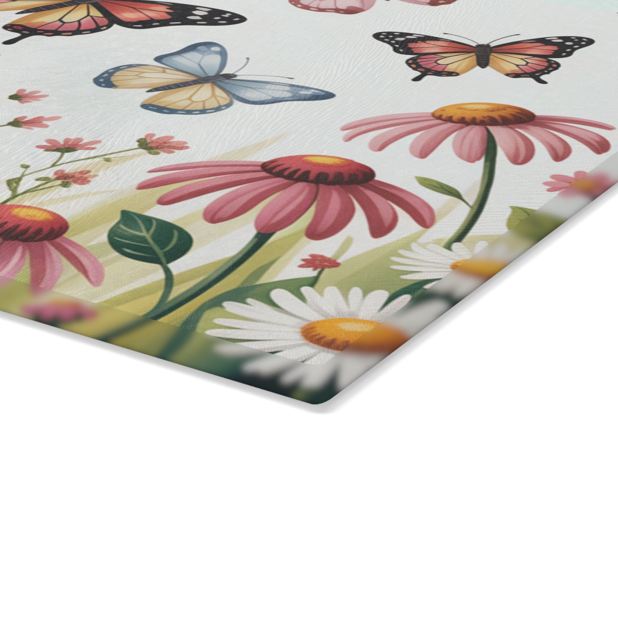 Butterflies and Wildflowers Glass Cutting Board | Floral Kitchen Decor