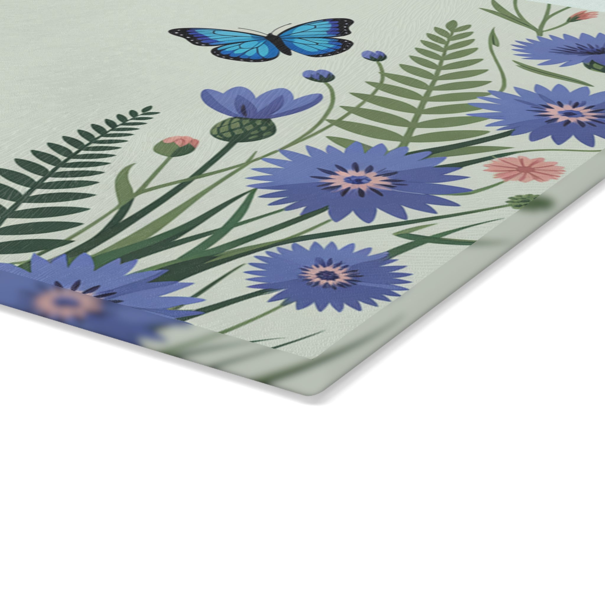 Blue Butterfly Floral Glass Cutting Board | Kitchen Decor