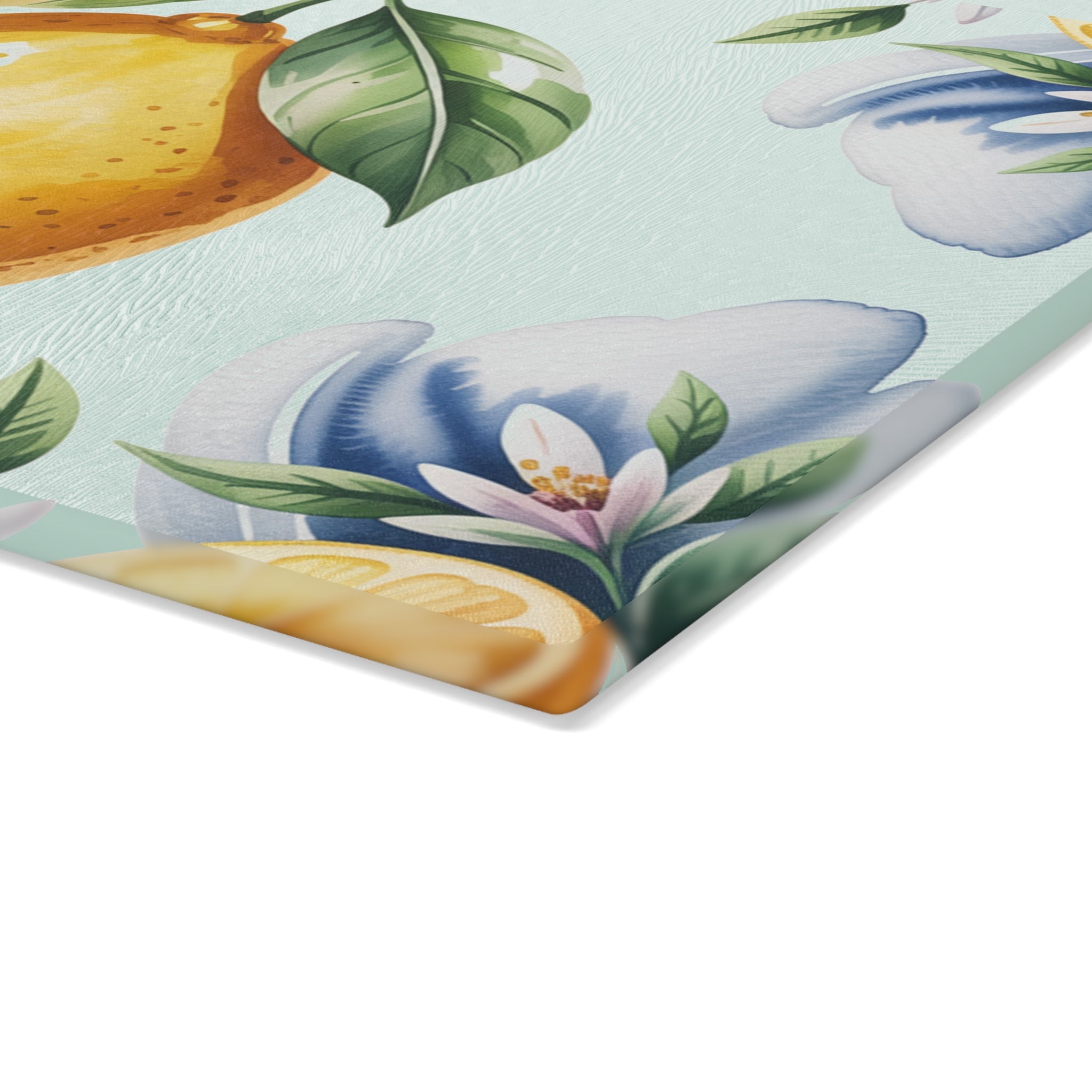 Lemon Watercolor Pattern Glass Cutting Board | Citrus Kitchen Decor
