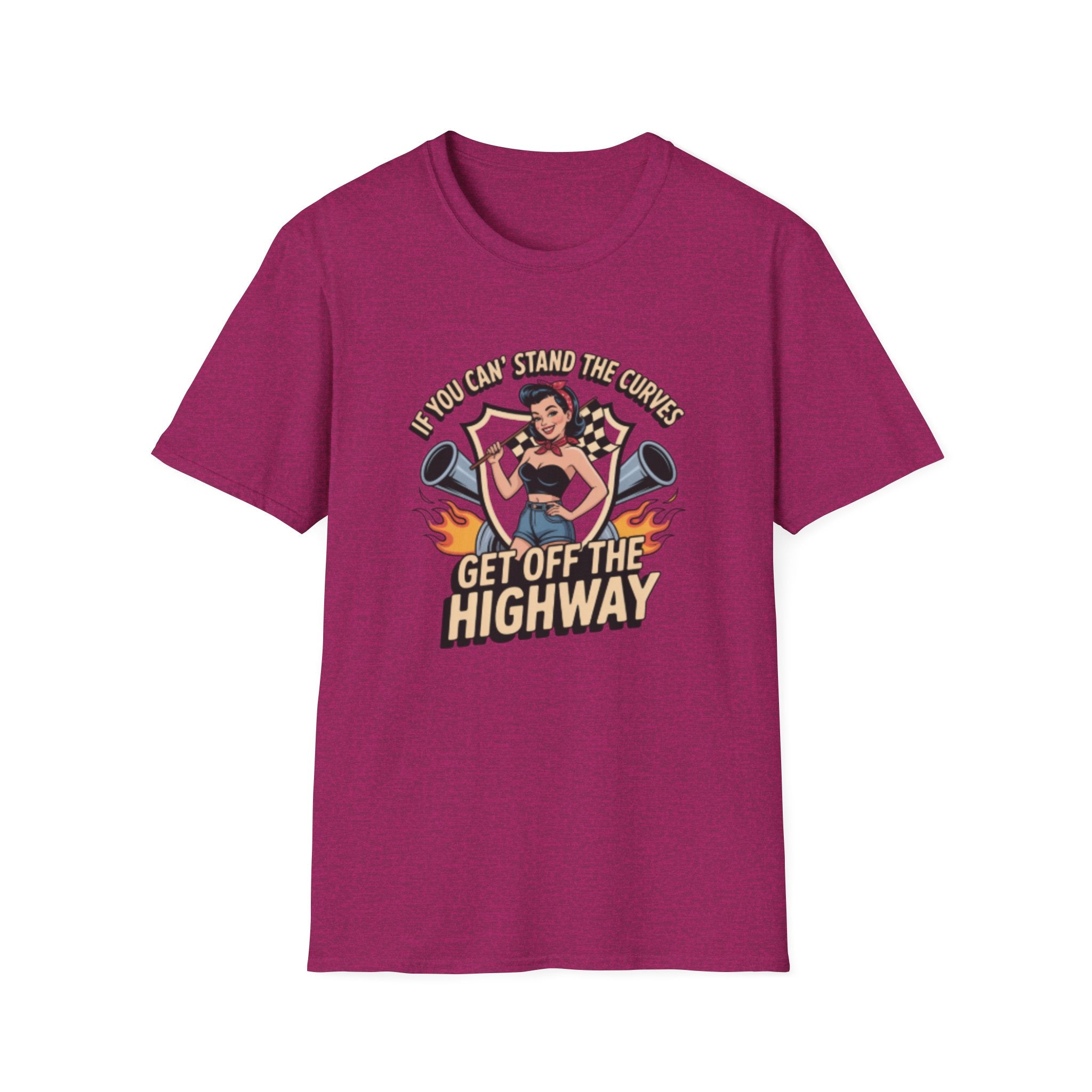 T-Shirt — “If You Can Stand the Curves, Get Off the Highway” Pin-Up Racing Tee