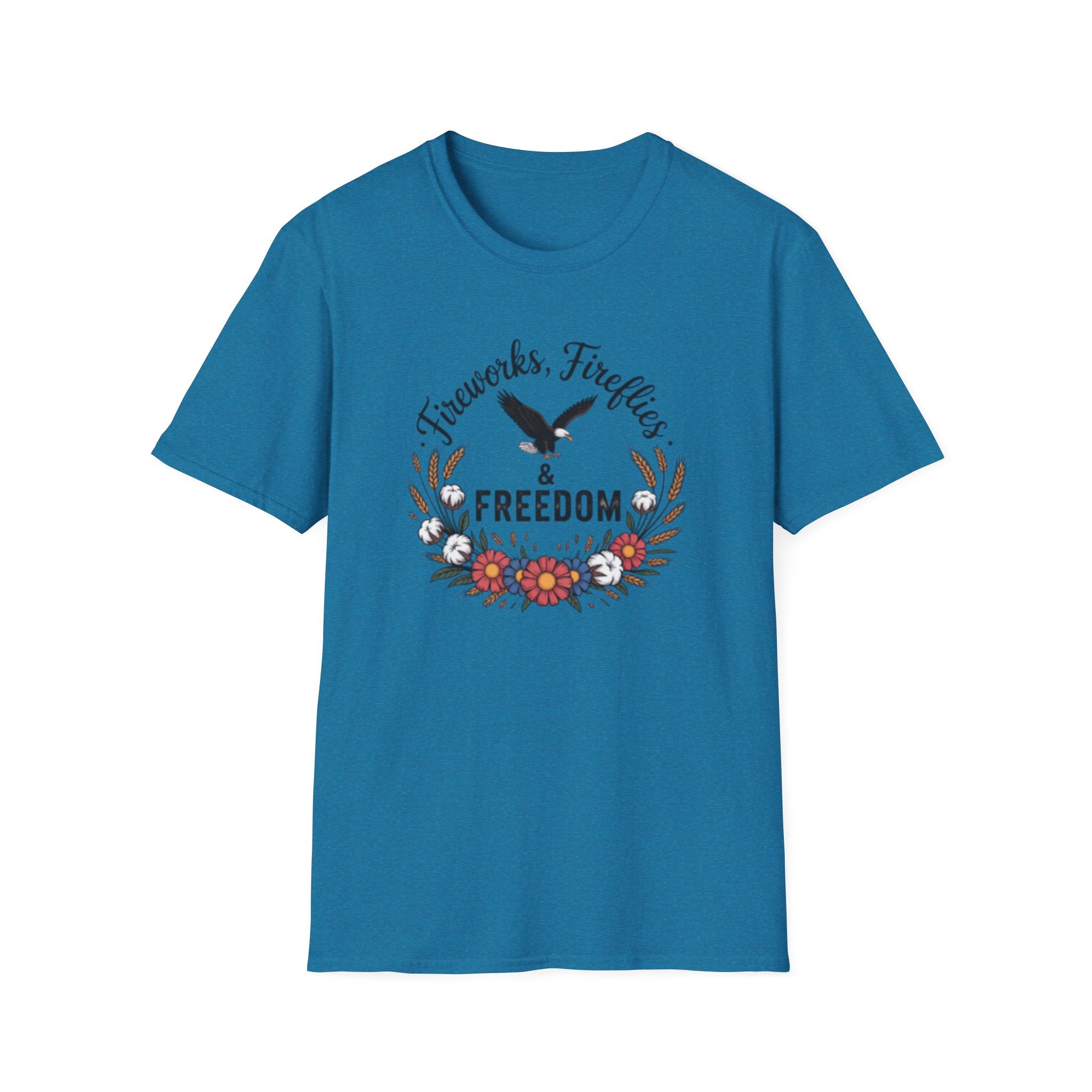 Fireworks Fireflies Freedom T-Shirt | Eagle Floral Wreath