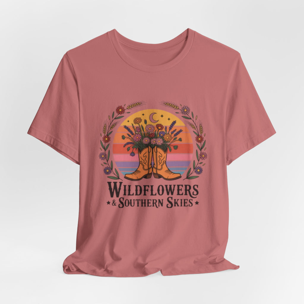 Wildflowers & Southern Skies Cowboy Boots Floral Tee