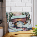 Covered Bridge Winter Scene Glass Cutting Board | Snowy Landscape