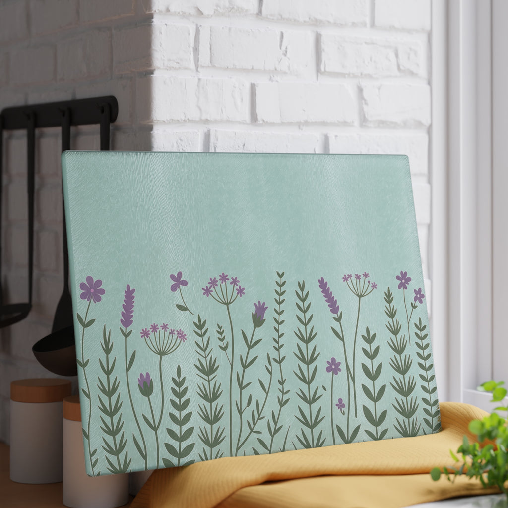 Lavender Wildflower Glass Cutting Board | Floral Kitchen Decor