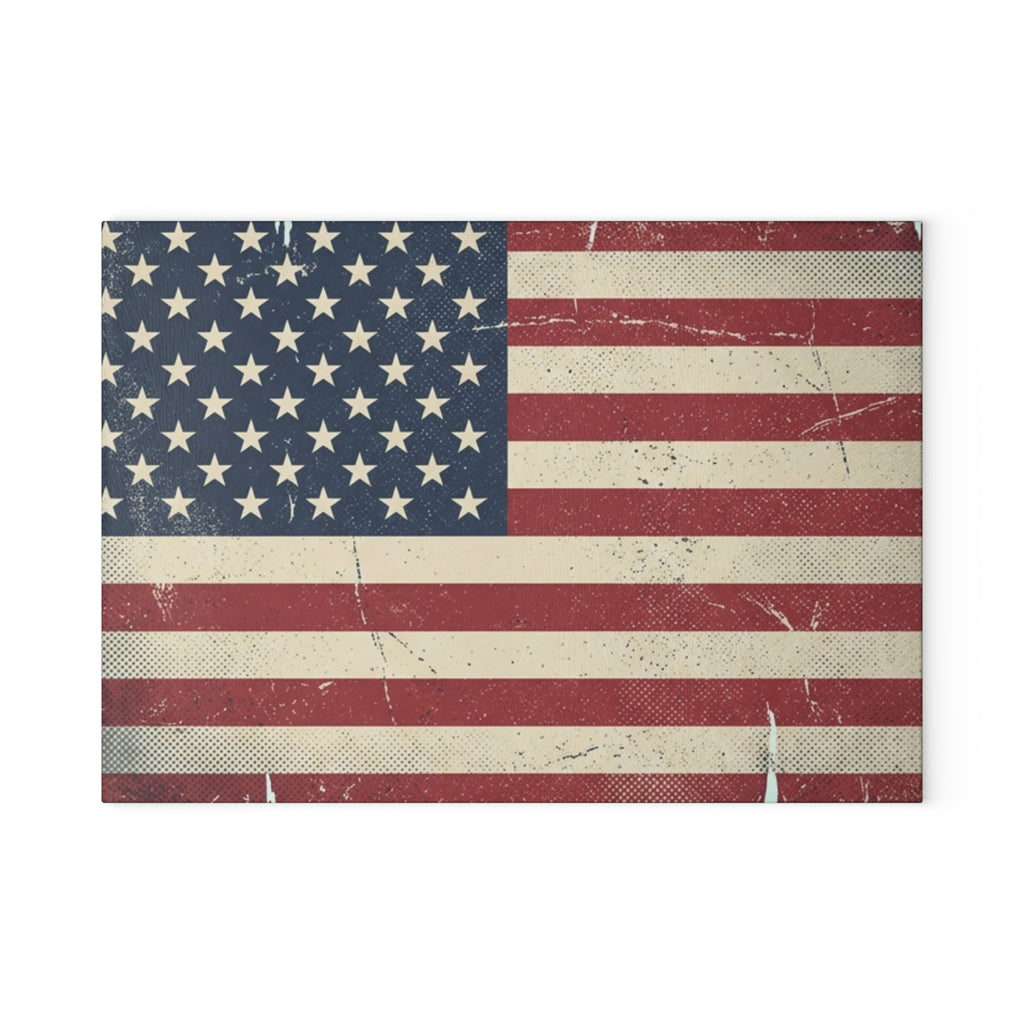 Distressed American Flag Americana Glass Cutting Board | Patriotic Kitchen Decor