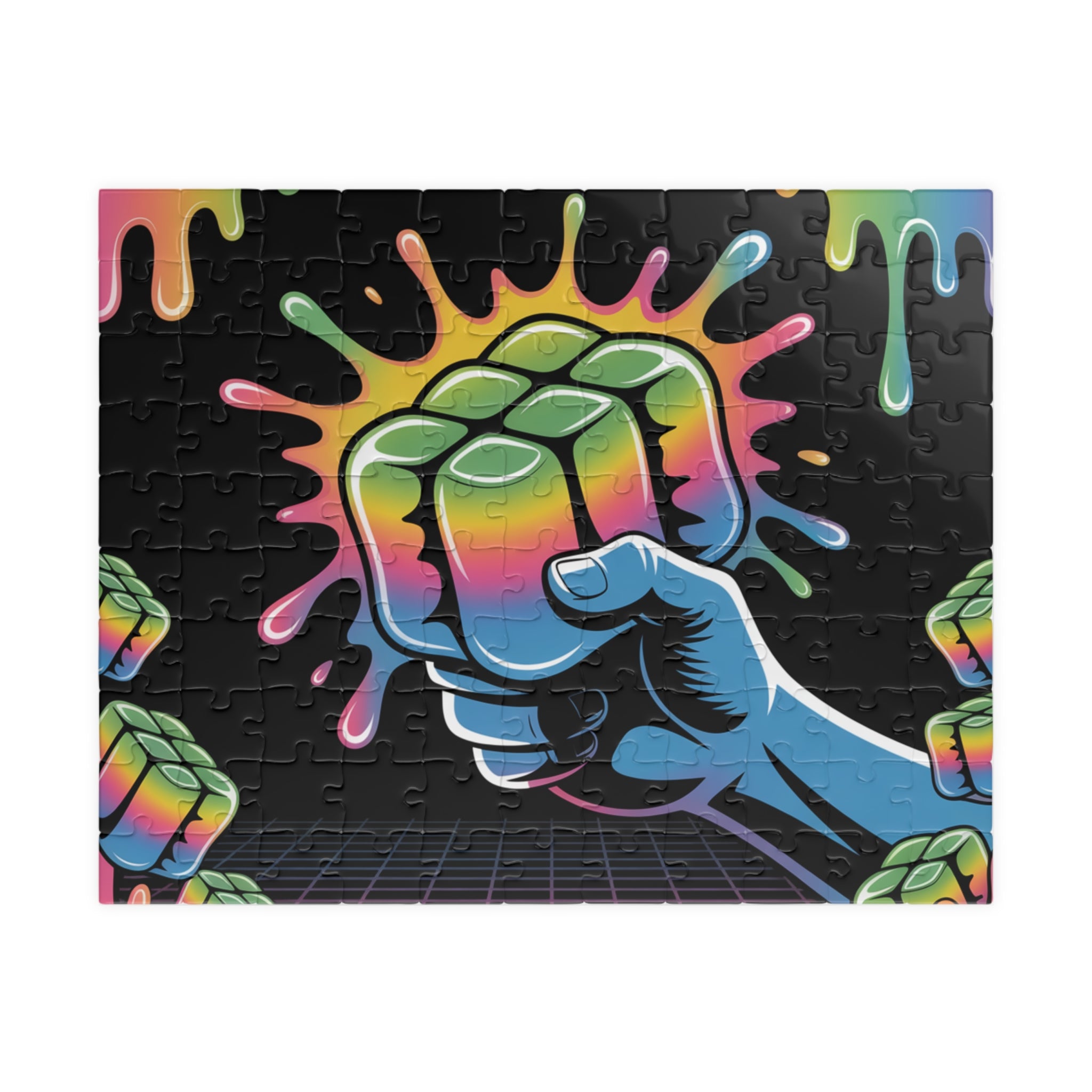 Retro Neon Rubik Fist Puzzle — 110/252/520/1014-Piece Jigsaw