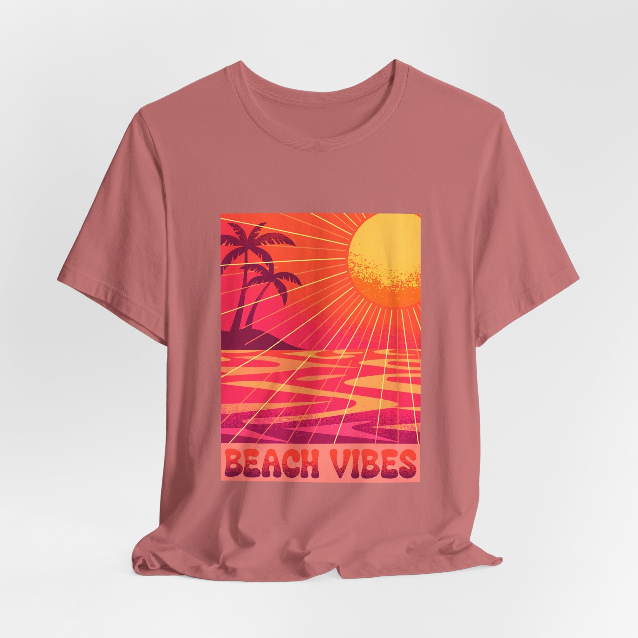 Beach Vibes Retro Sunset Palm Graphic Tee