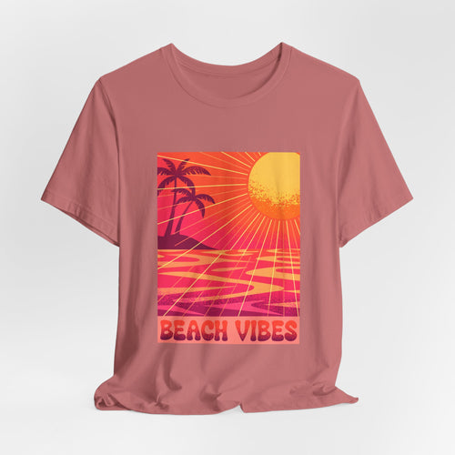 Beach Vibes Retro Sunset Palm Graphic Tee