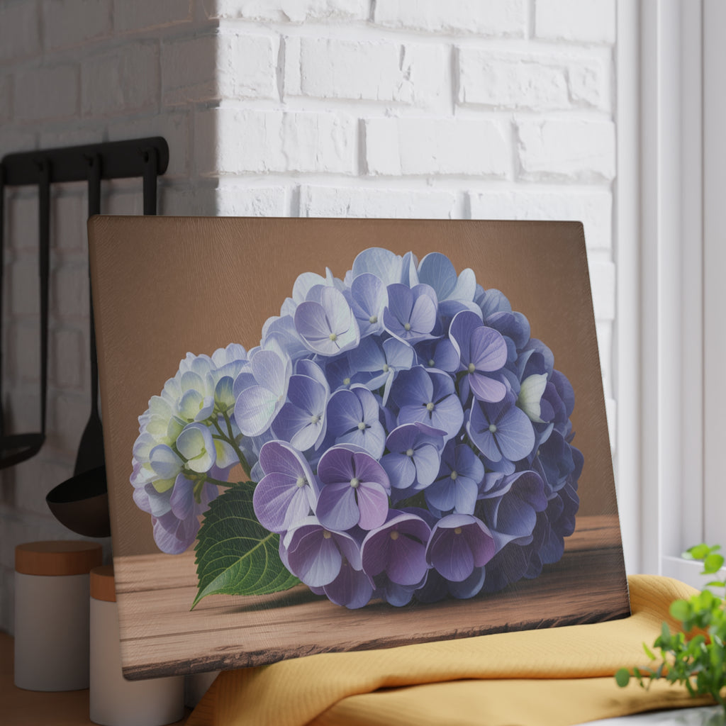 Purple Hydrangea Glass Cutting Board | Floral Kitchen Decor