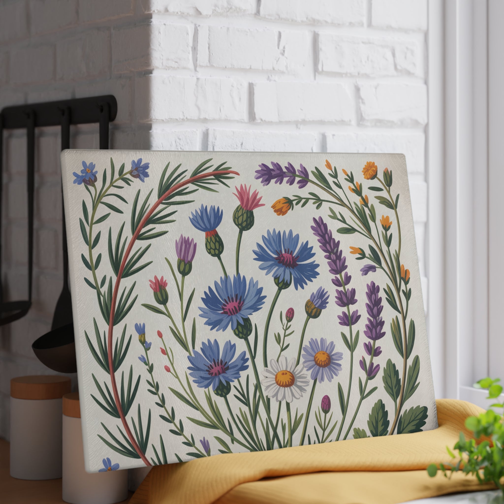 Wildflower Bouquet Glass Cutting Board | Floral Kitchen Decor