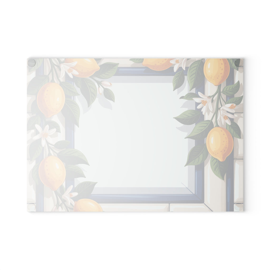 Lemon Border Window Glass Cutting Board | Citrus Kitchen Decor