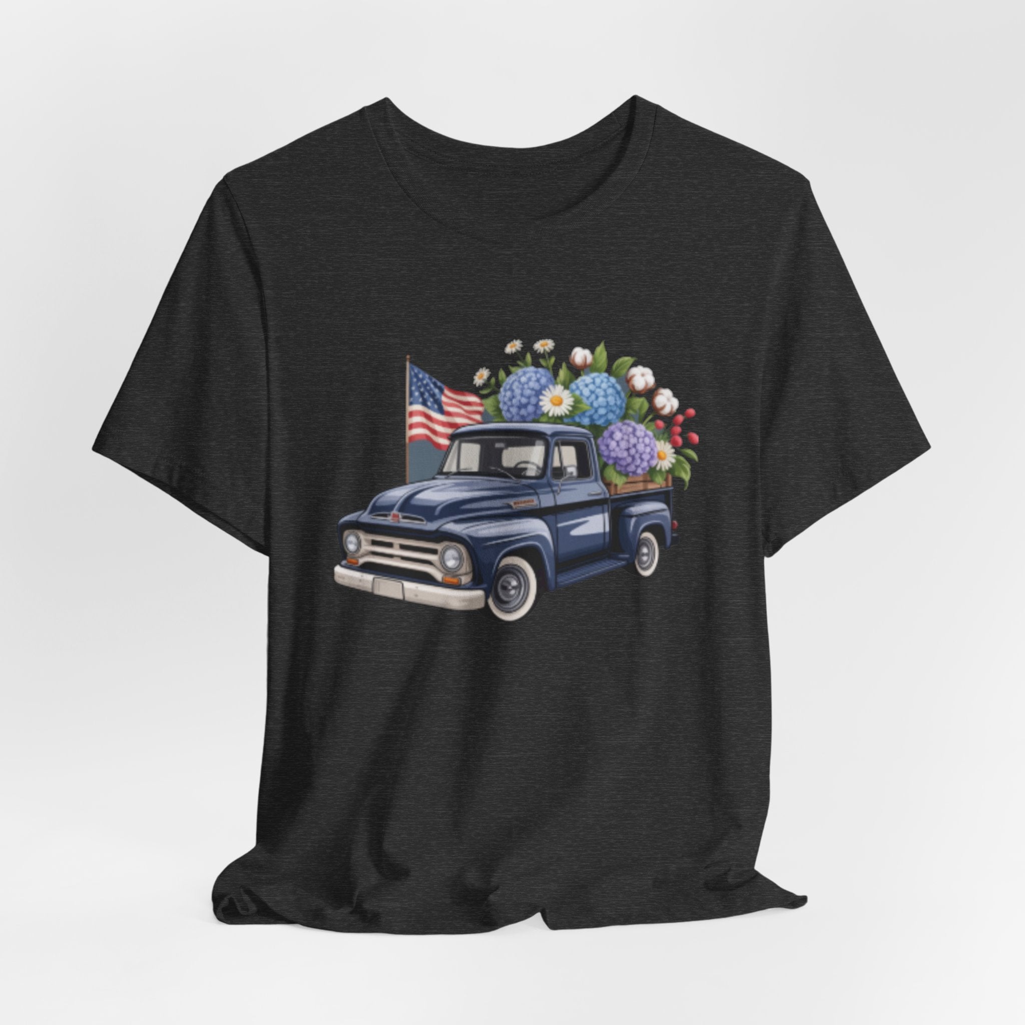 Vintage Truck American Flag & Floral Bouquet Tee