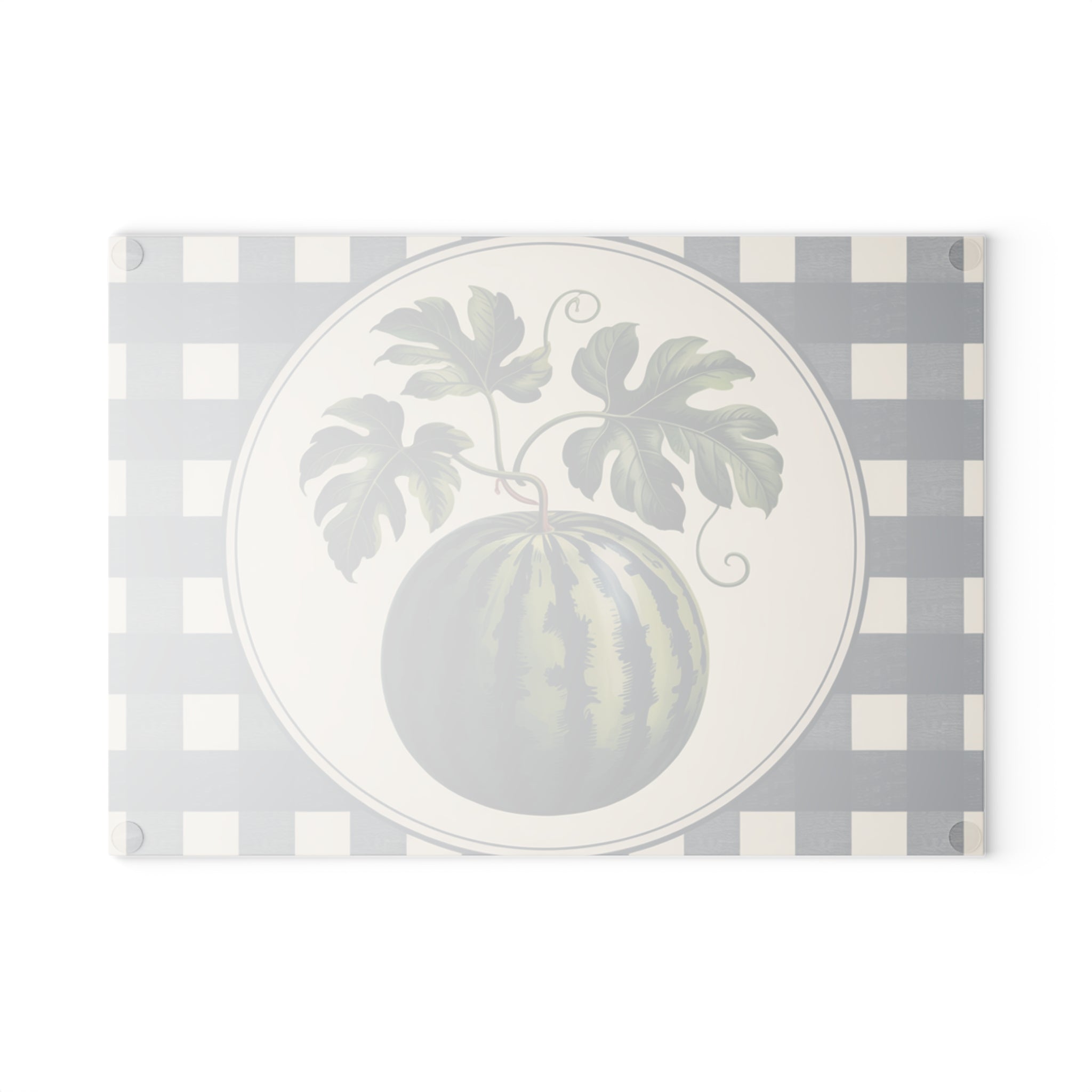 Vintage Watermelon Illustration Glass Cutting Board | Buffalo Check