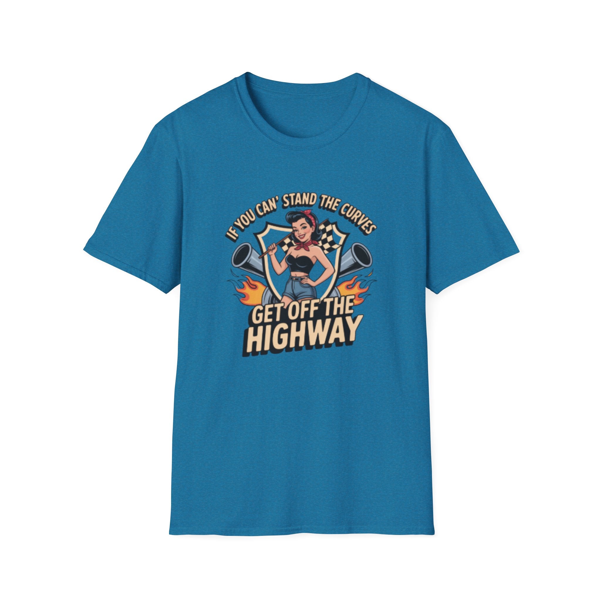 T-Shirt — “If You Can Stand the Curves, Get Off the Highway” Pin-Up Racing Tee