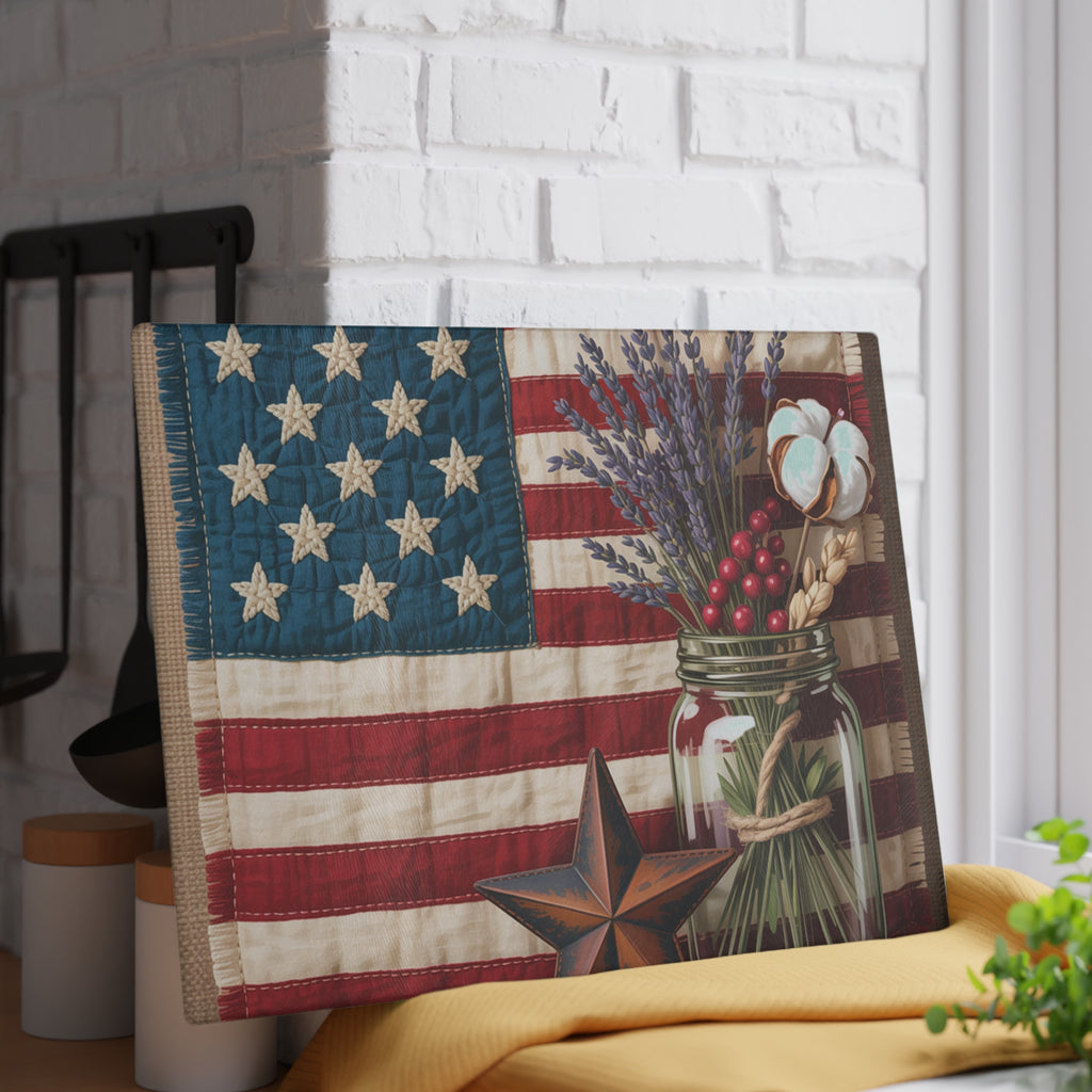 Rustic American Flag Mason Jar Glass Cutting Board | Farmhouse Decor