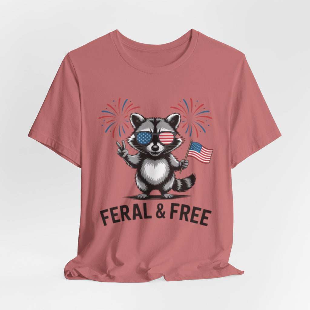 Feral & Free Patriotic Raccoon 4th of July Tee