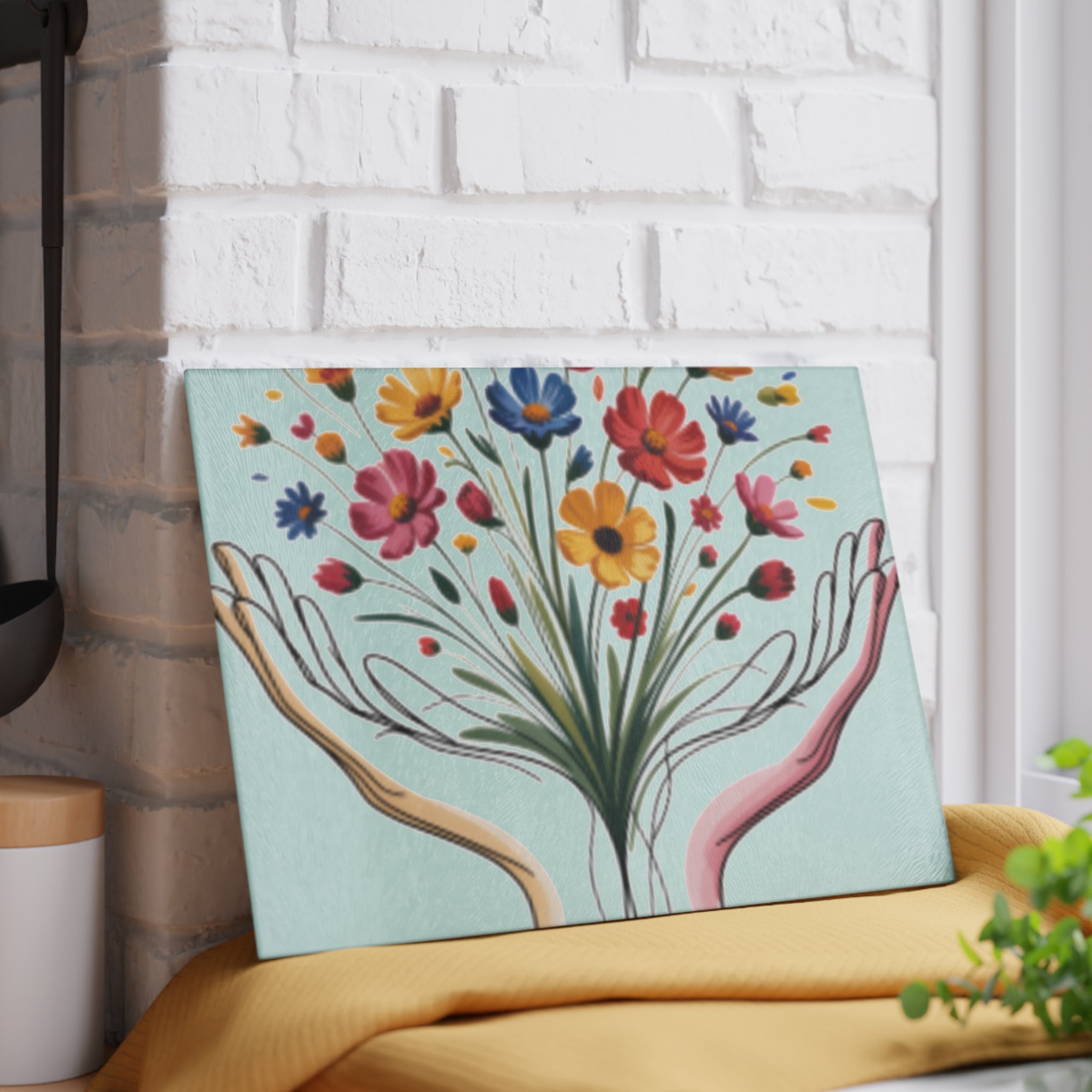 Occupational Therapist Gift Glass Cutting Board Line Art OT Flower Counter Saver