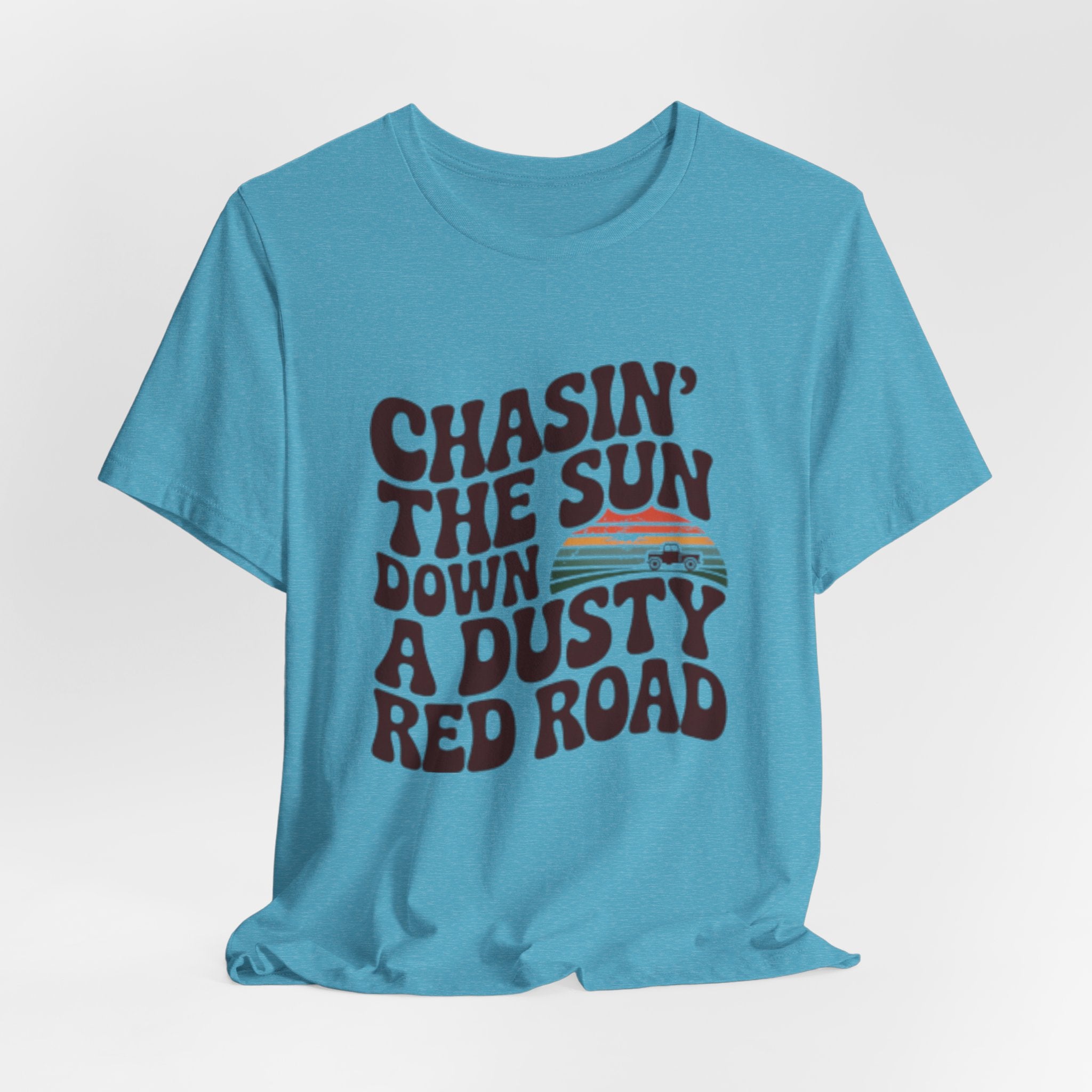 Retro 'Chasin' The Sun' Graphic Tee — Dusty Red Road Vintage Sunset T-Shirt