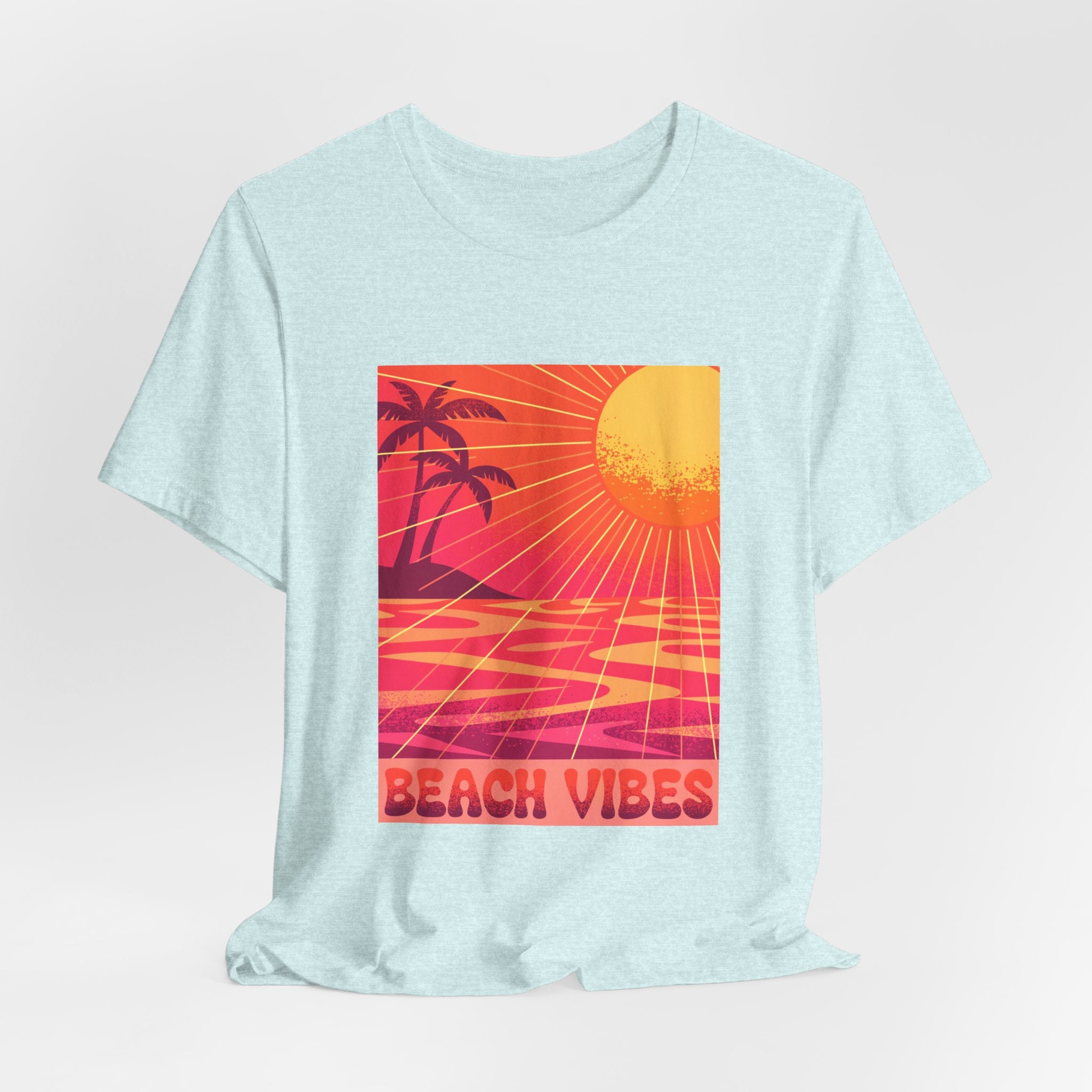 Beach Vibes Retro Sunset Palm Graphic Tee