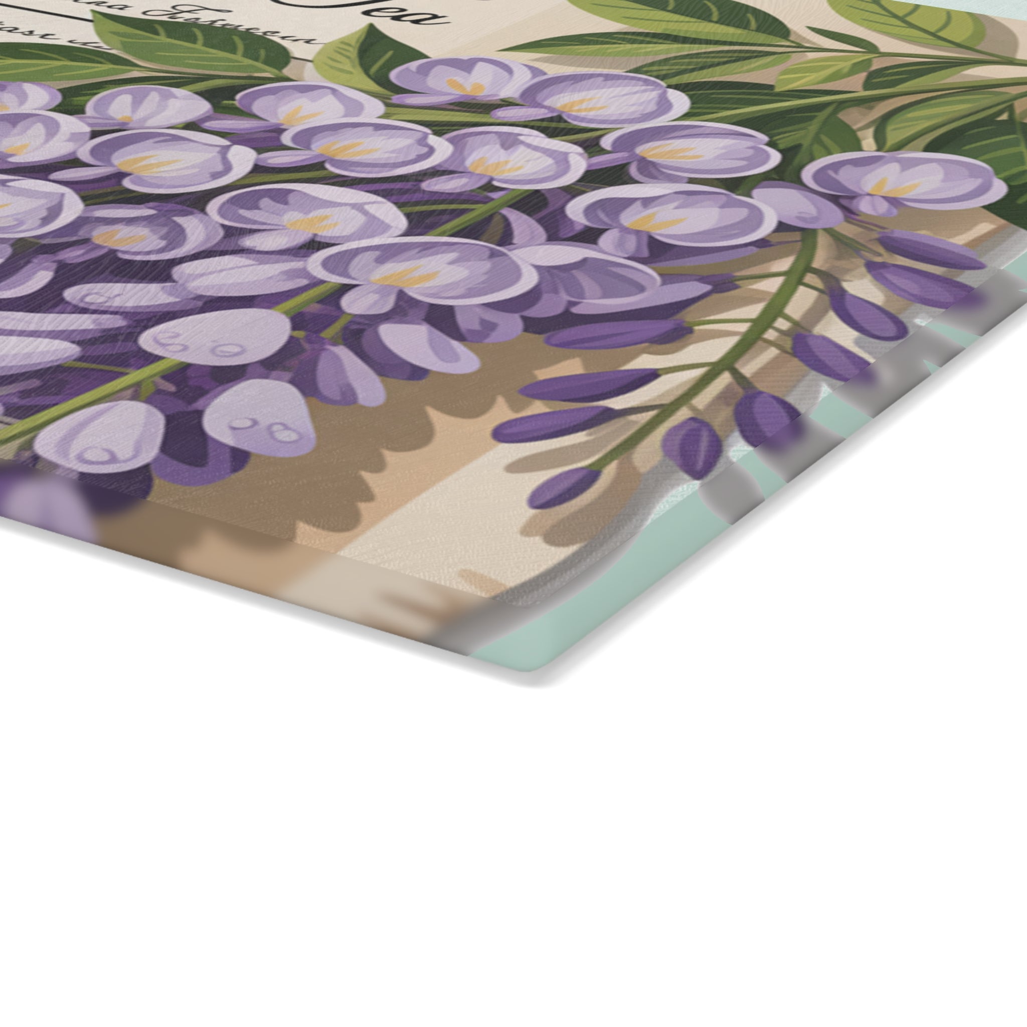 Wisteria Tea Illustration Glass Cutting Board | Floral Kitchen Decor
