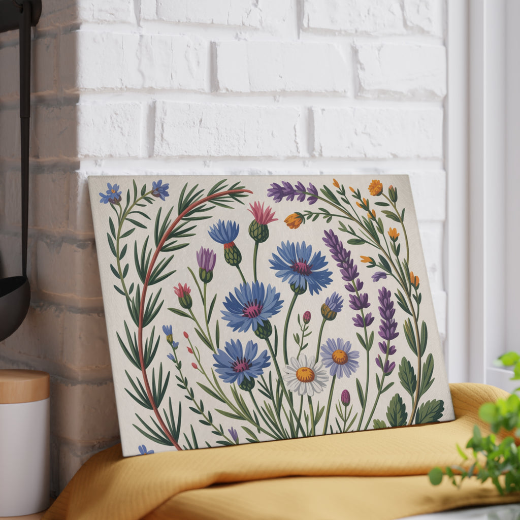 Wildflower Bouquet Glass Cutting Board | Floral Kitchen Decor
