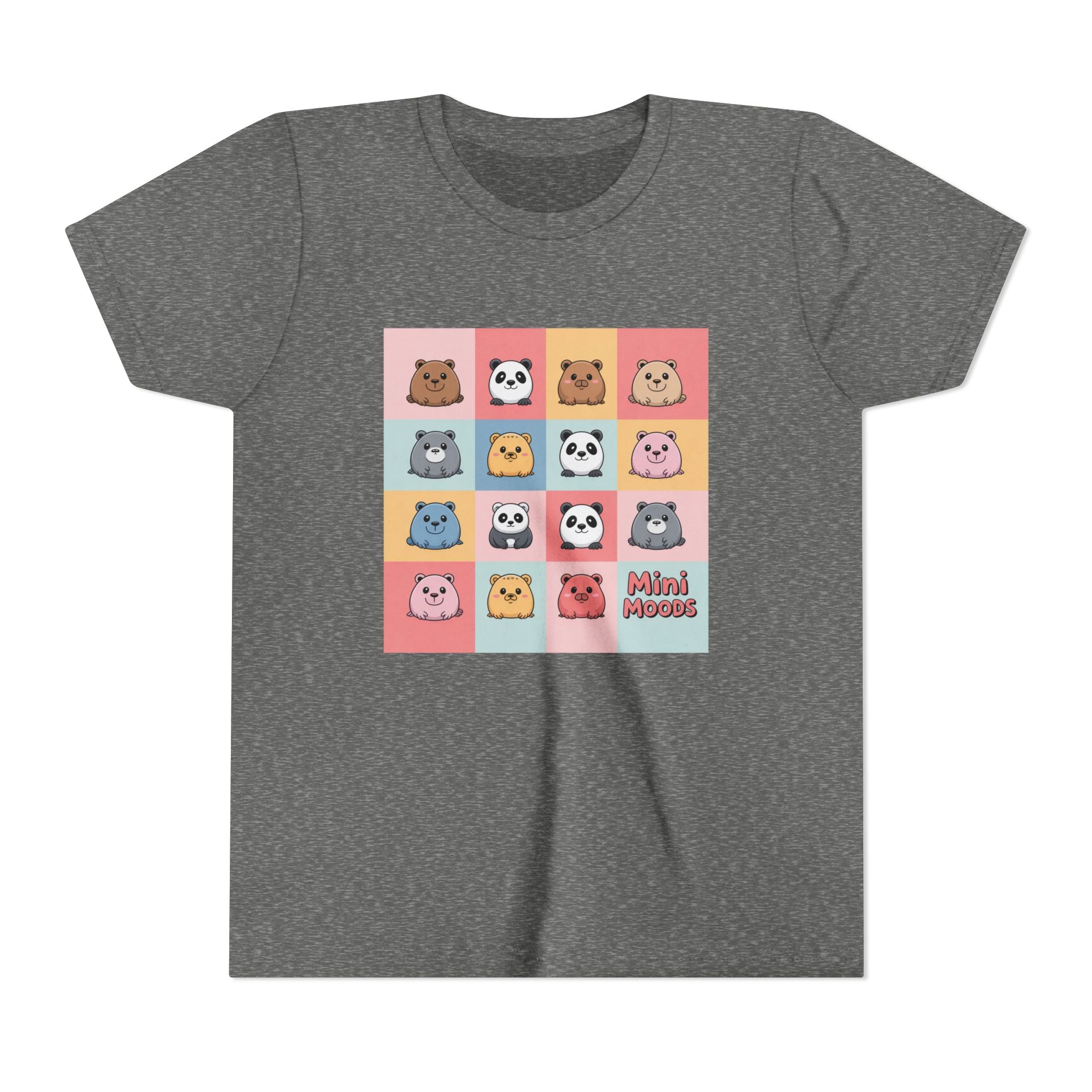 Kids Tee — Colorful Mini Paws Grid Shirt (Cute Animal Faces)