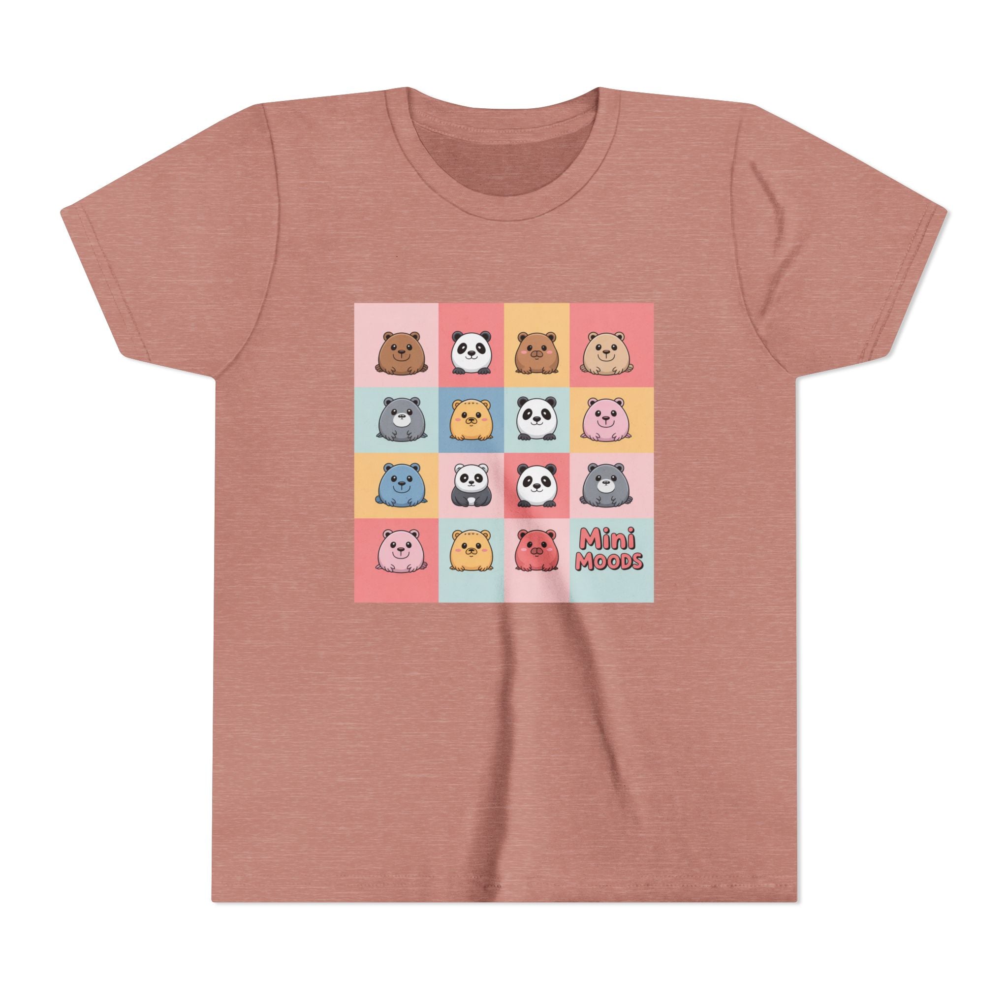 Kids Tee — Colorful Mini Paws Grid Shirt (Cute Animal Faces)