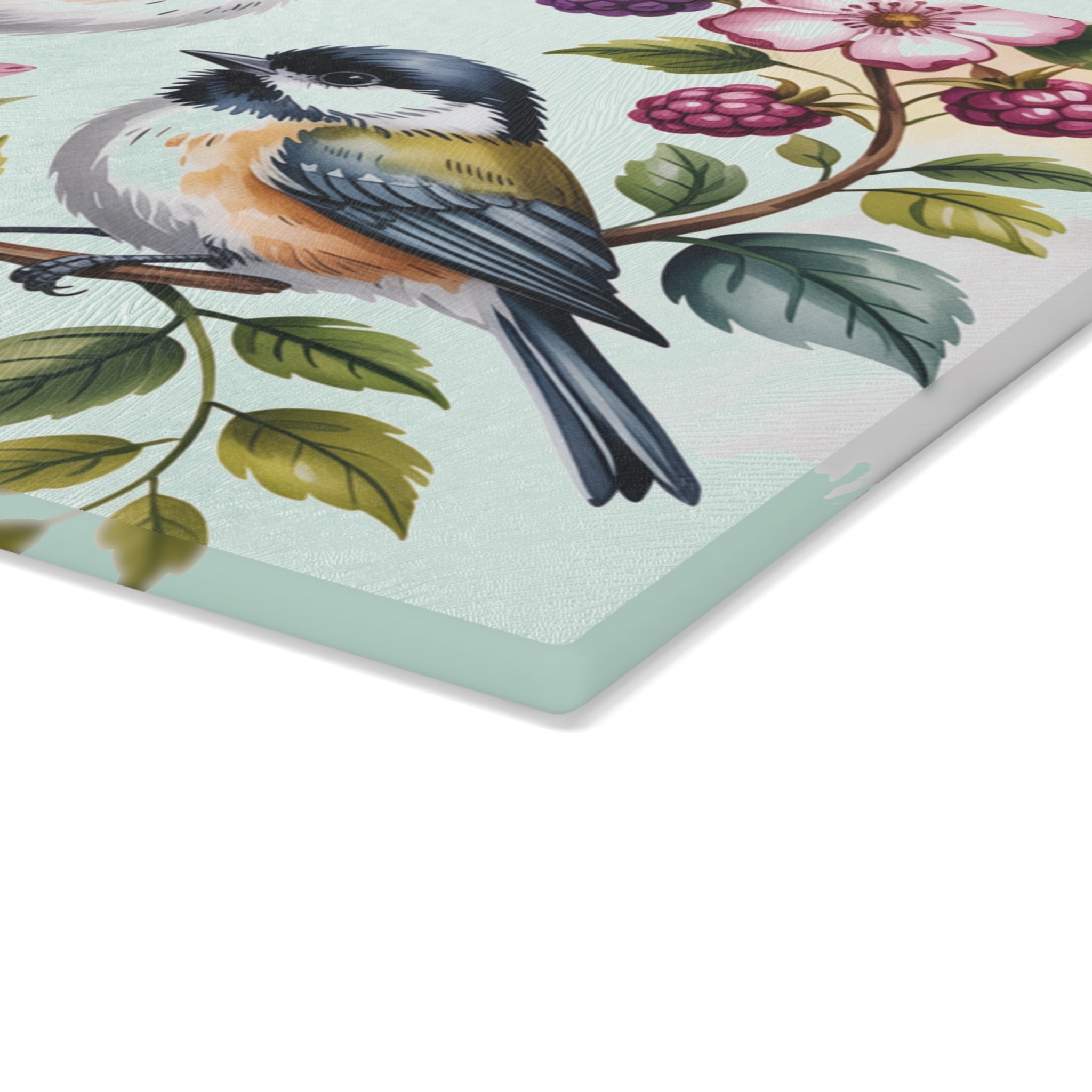 Songbird Illustration Glass Cutting Board | Birds & Berries
