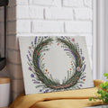 Lavender Wildflower Wreath Glass Cutting Board | Botanical Kitchen Decor