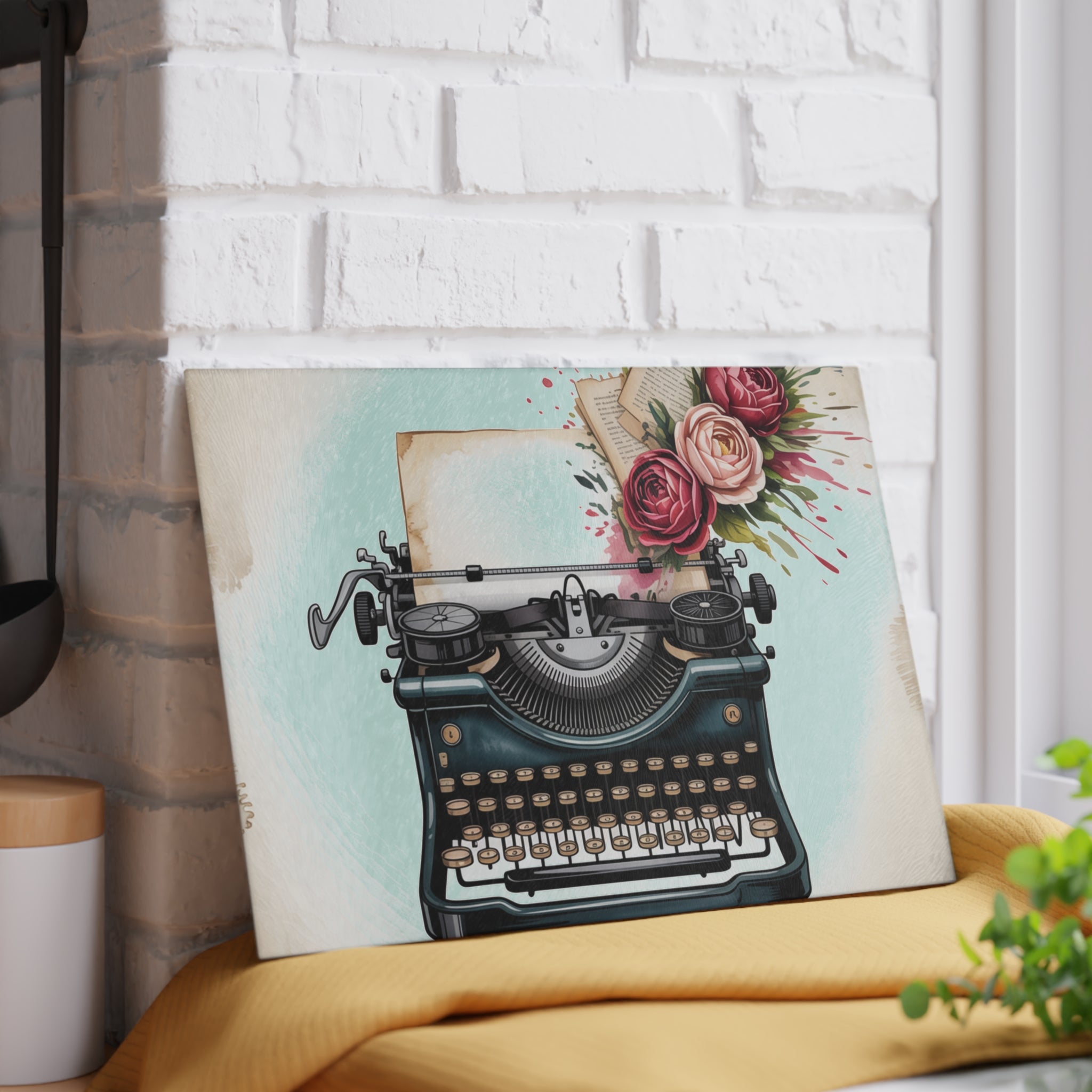 Writer Gift Glass Cutting Board Author Journalist Vintage Typewriter Desk Decor