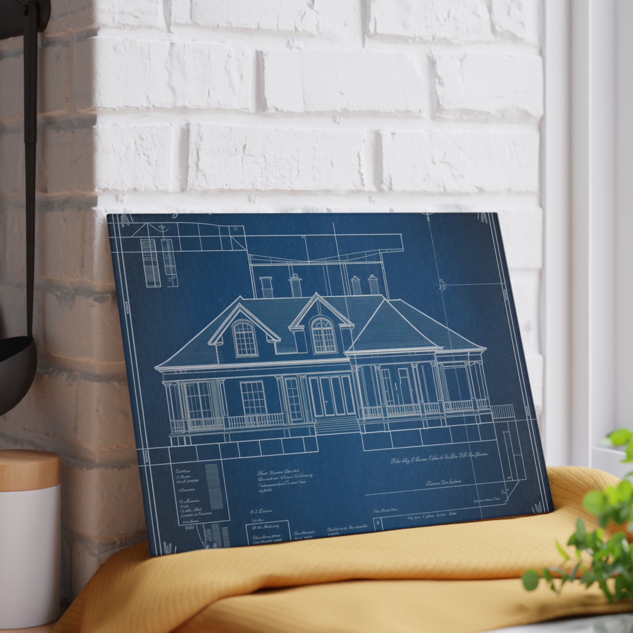 Realtor Gift Glass Cutting Board Vintage Architectural Blueprint Design Board