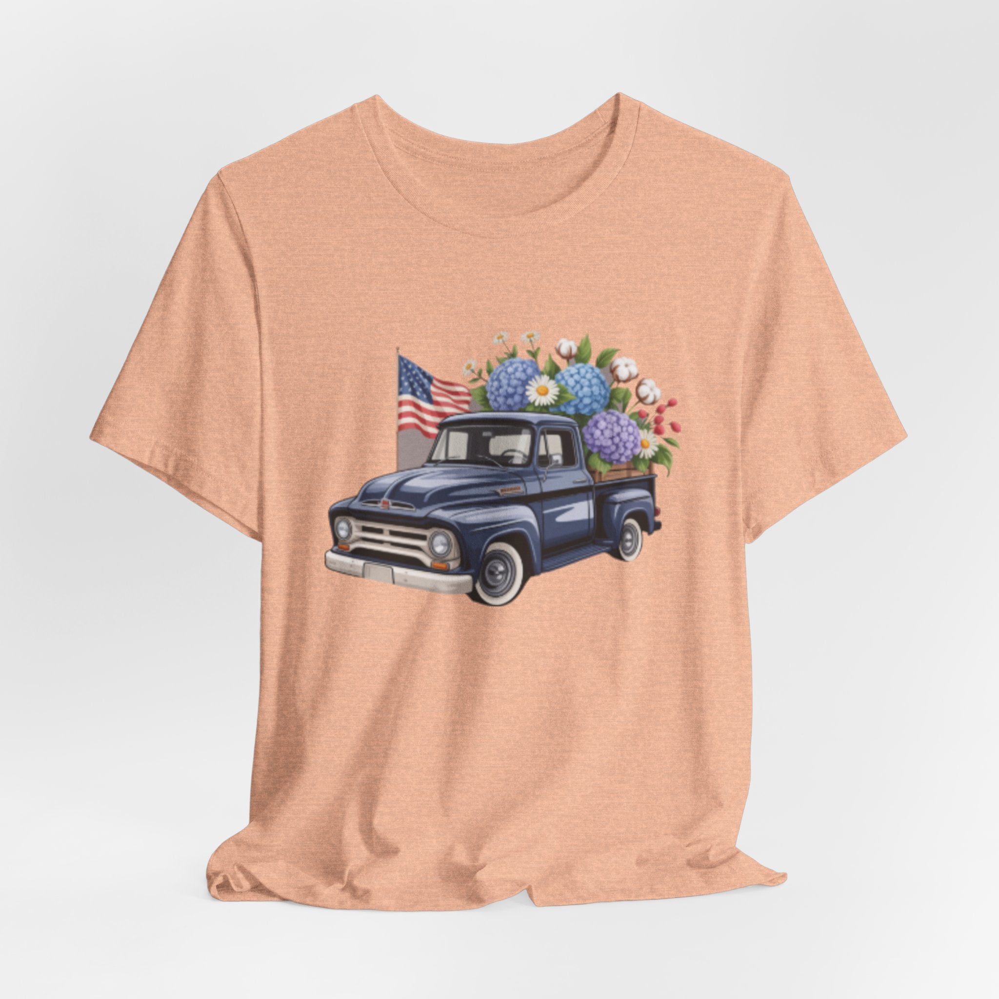 Vintage Truck American Flag & Floral Bouquet Tee