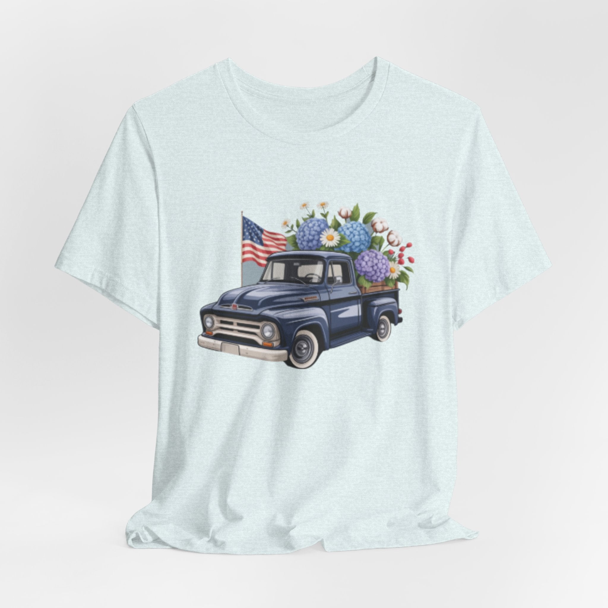 Vintage Truck American Flag & Floral Bouquet Tee