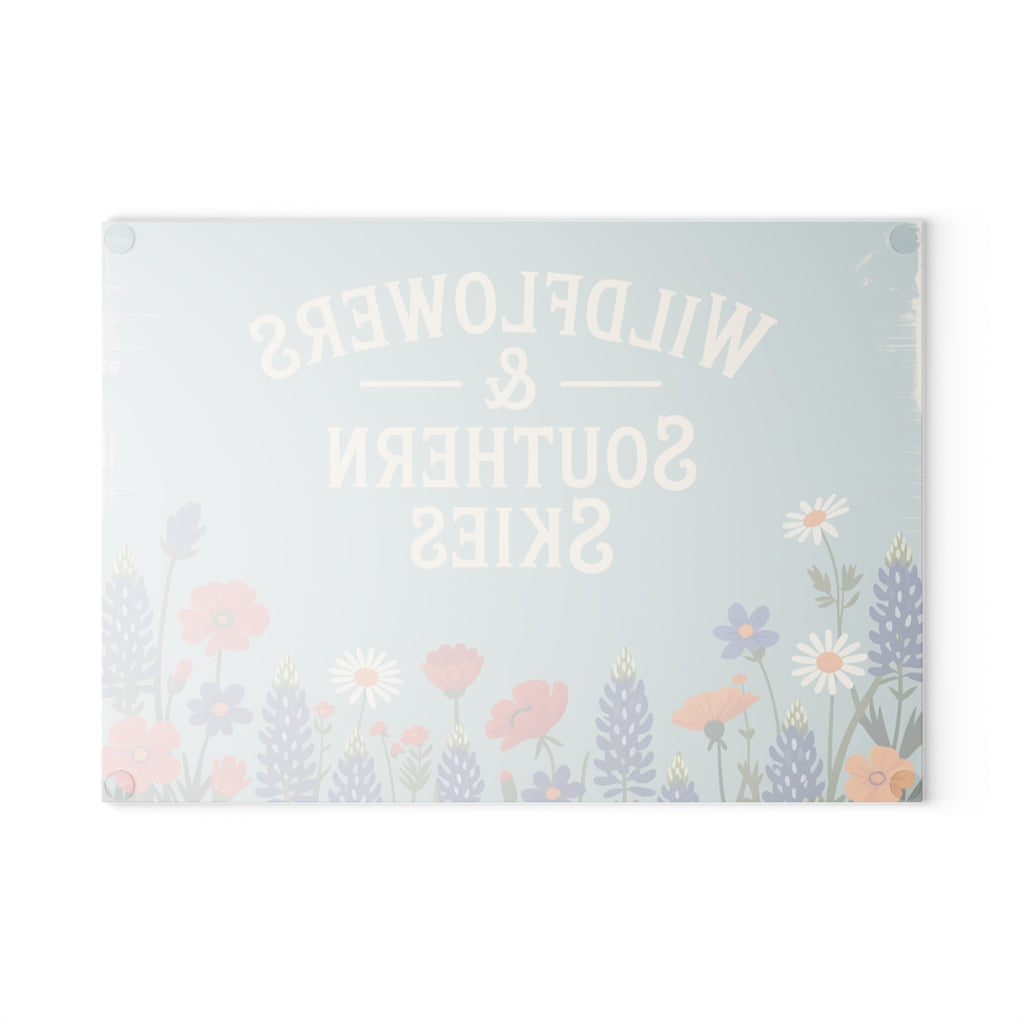 Wildflowers & Southern Skies Glass Cutting Board | Floral Kitchen Decor