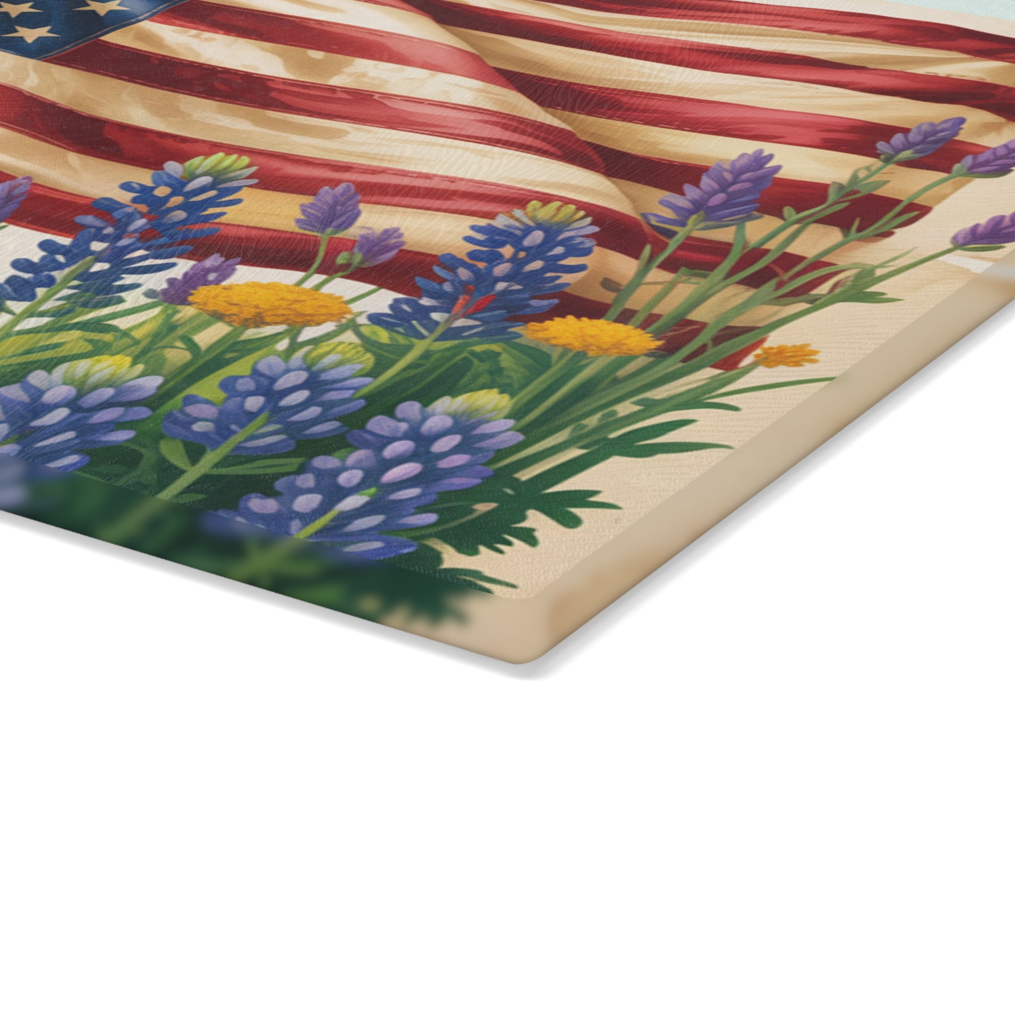 American Flag with Wildflowers Glass Cutting Board | Patriotic Kitchen