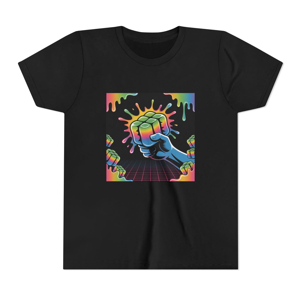 Youth Tee — Retro Neon Fist Graphic Kids Shirt