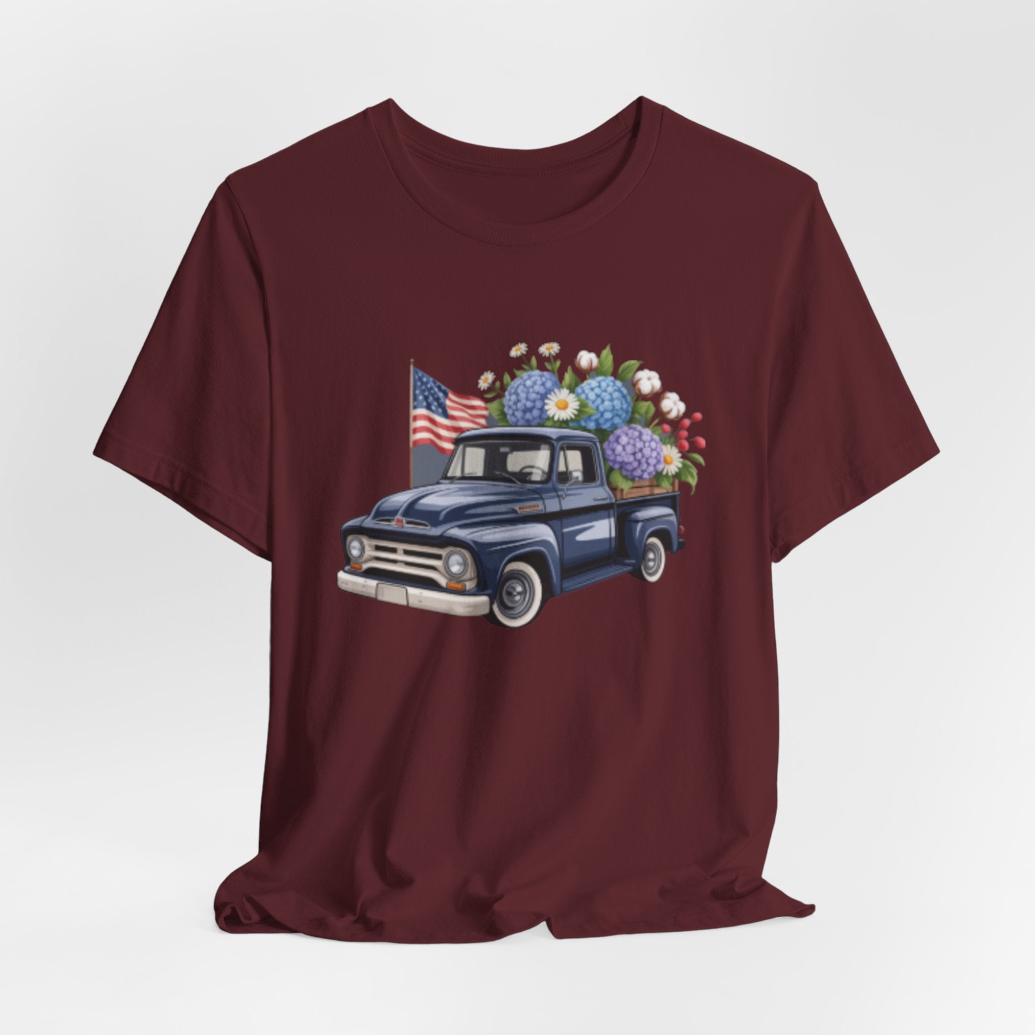 Vintage Truck American Flag & Floral Bouquet Tee