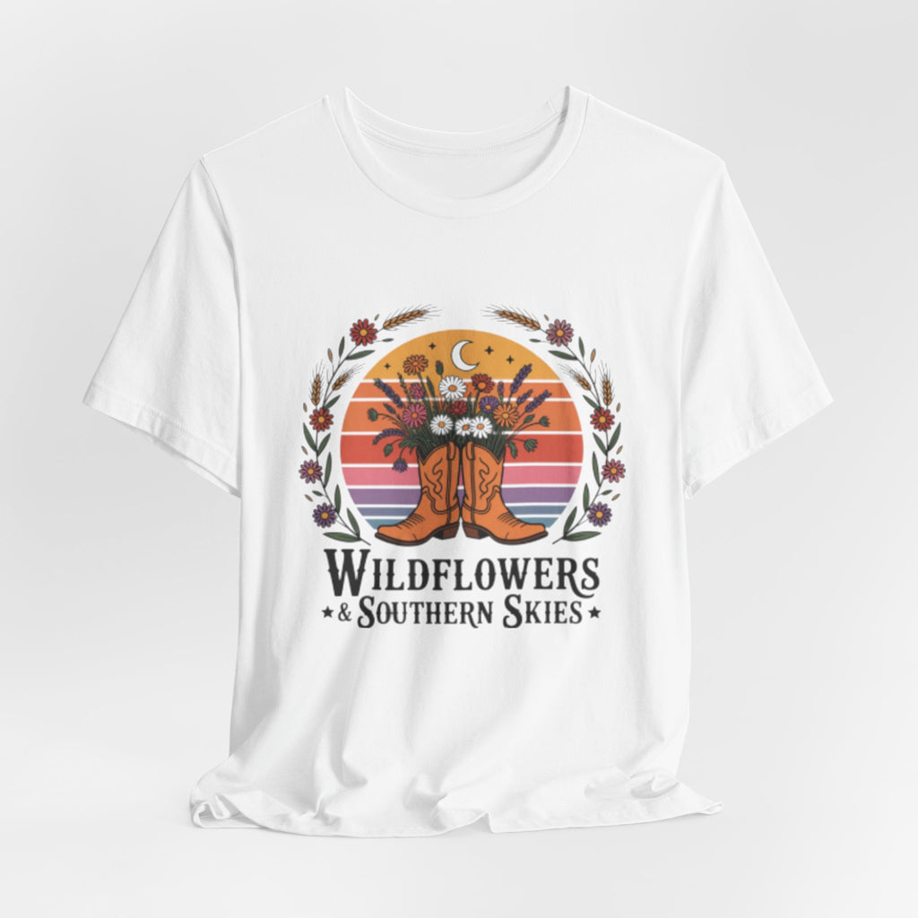 Wildflowers & Southern Skies Cowboy Boots Floral Tee