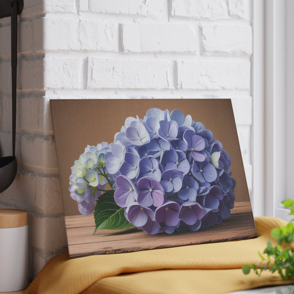Purple Hydrangea Glass Cutting Board | Floral Kitchen Decor