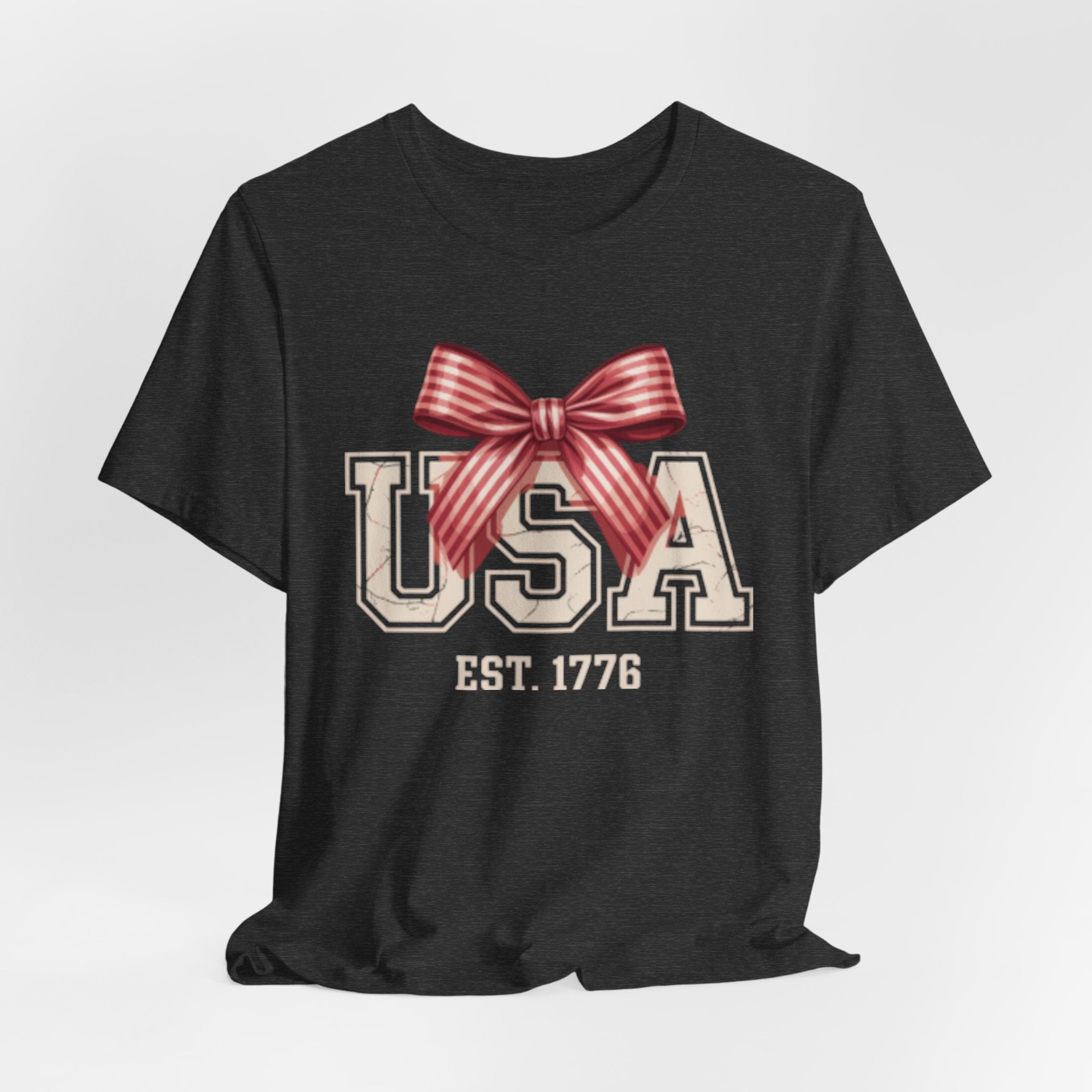 USA EST 1776 bow Fourth of July graphic Tee | Patriotic Fourth of July shirt
