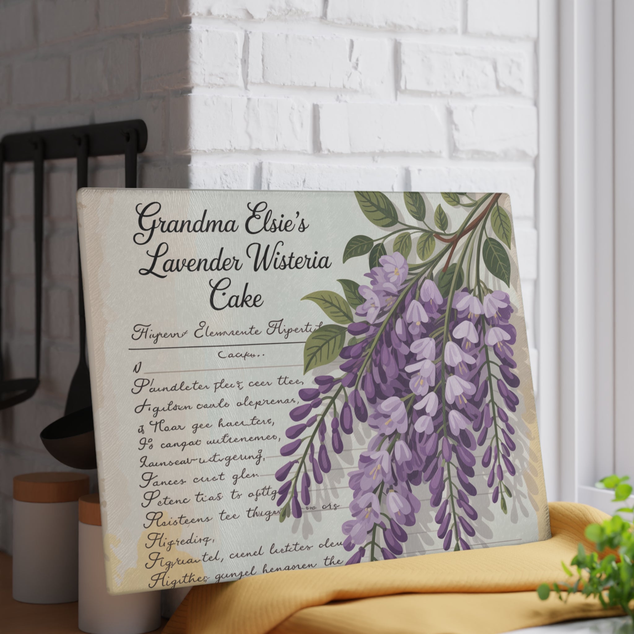 Lavender Wisteria Recipe Glass Cutting Board | Floral Kitchen Decor