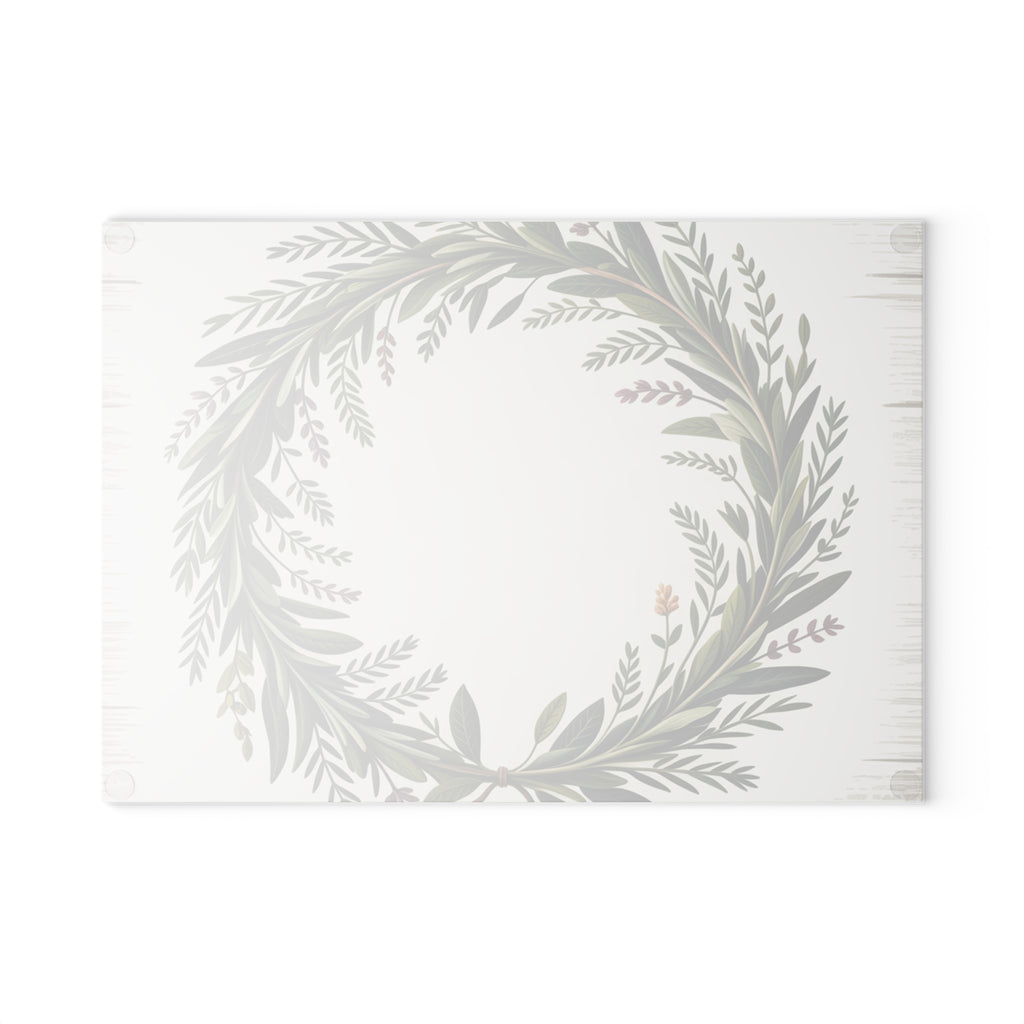 Green Laurel Wreath Glass Cutting Board | Botanical Kitchen Decor