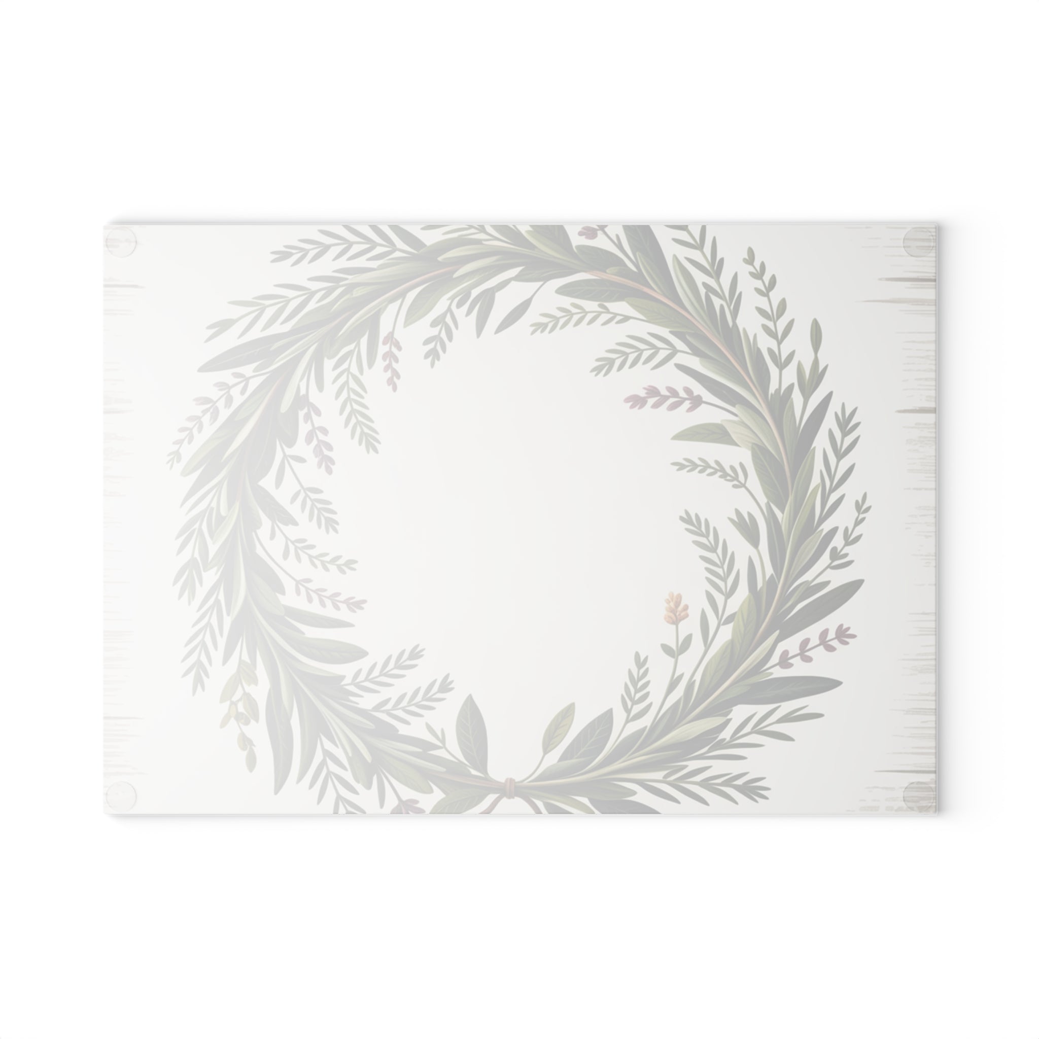 Green Laurel Wreath Glass Cutting Board | Botanical Kitchen Decor