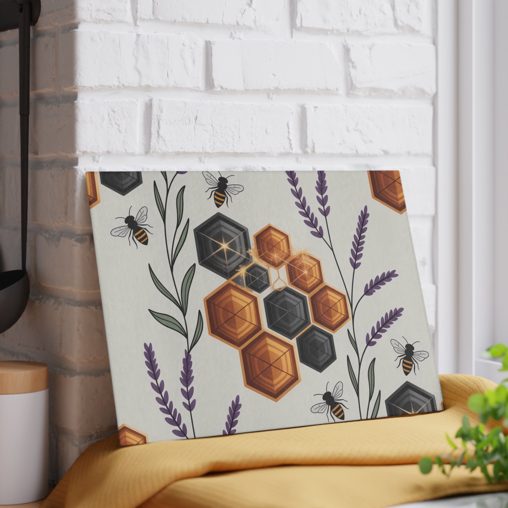 Beekeeper Gift Glass Cutting Board Apiary Decor Honey Bee Hive Counter Saver