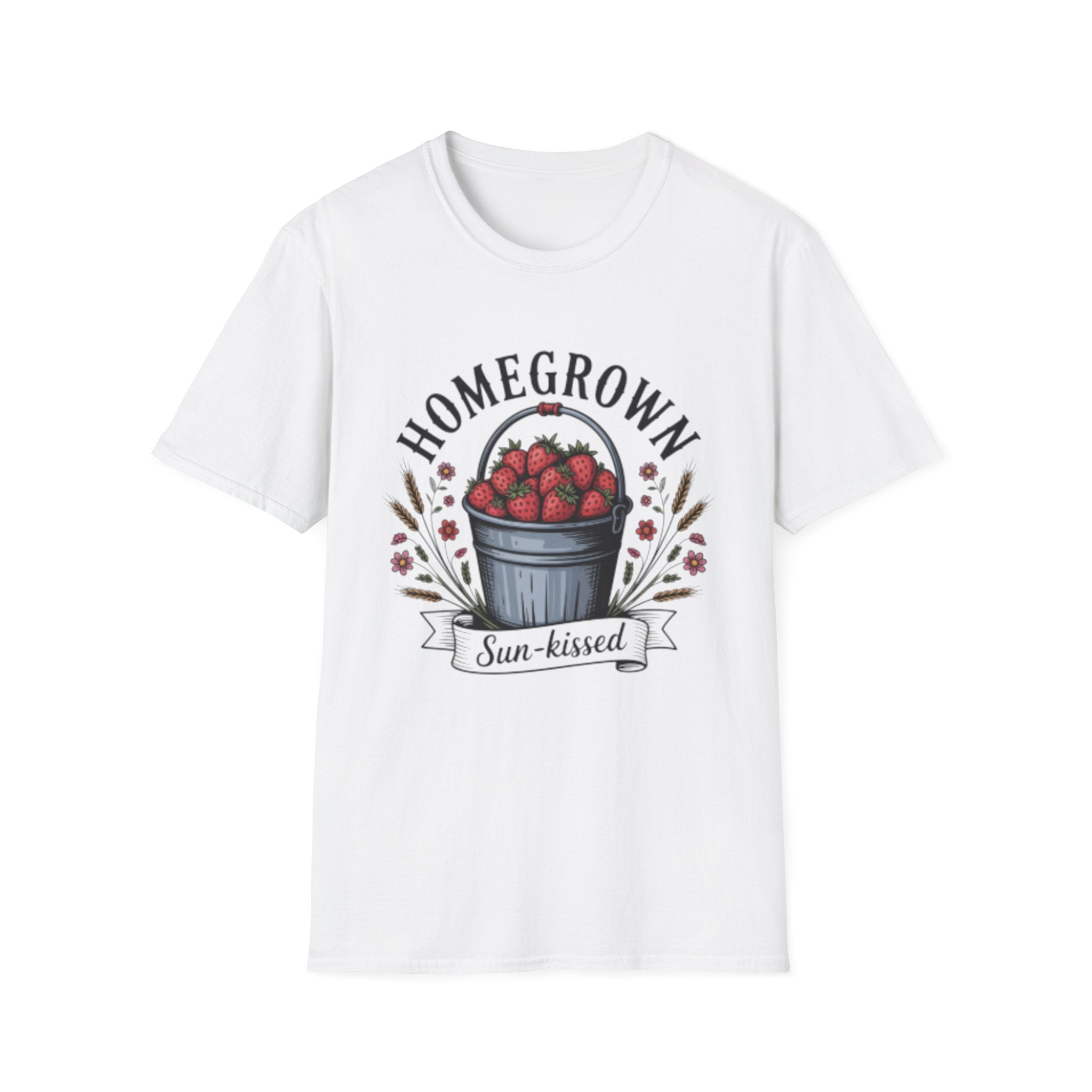 Homegrown Strawberries T-Shirt | Bucket of Strawberries, Sun-Kissed