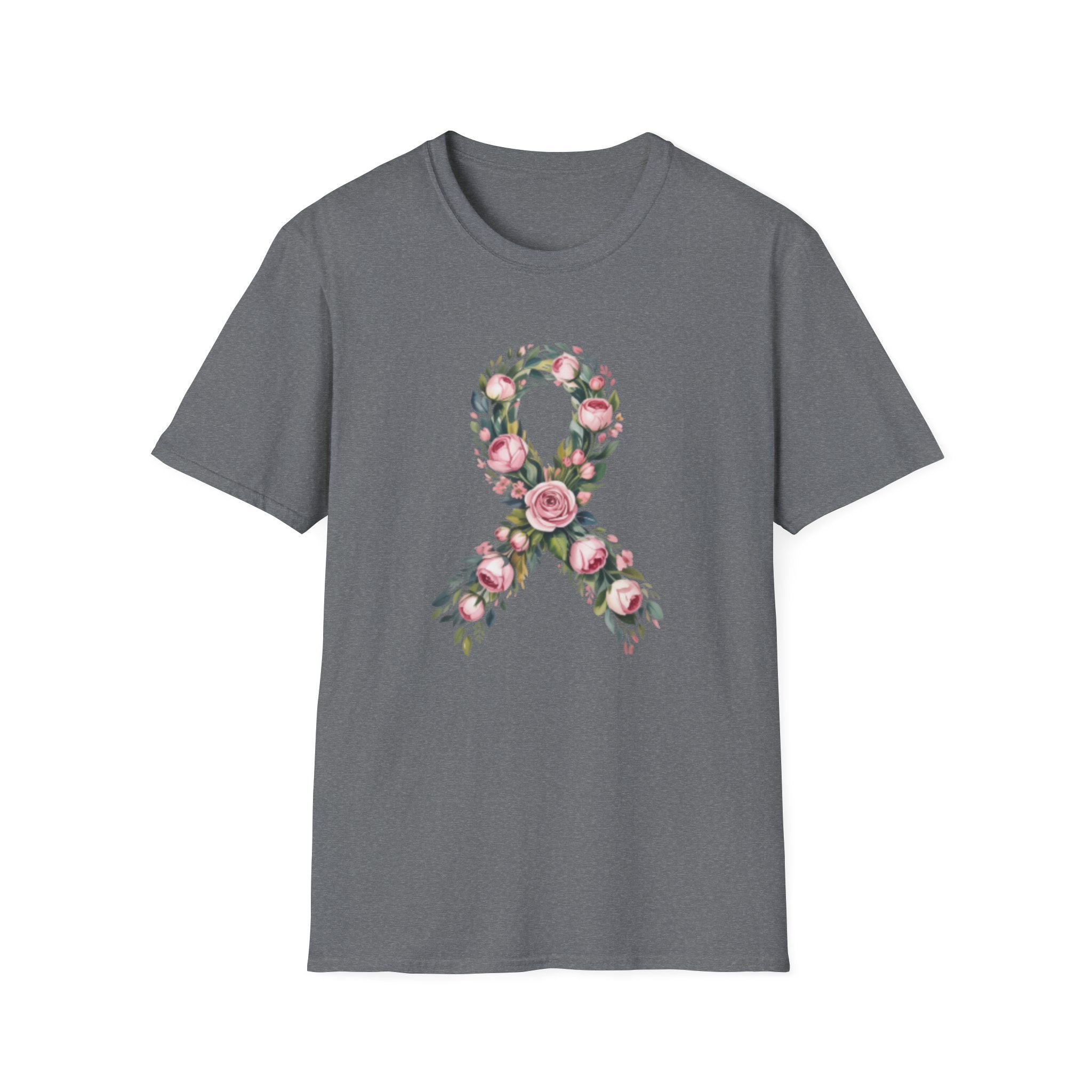 Floral Awareness Ribbon T-Shirt — Pink Rose Breast Cancer Support Tee