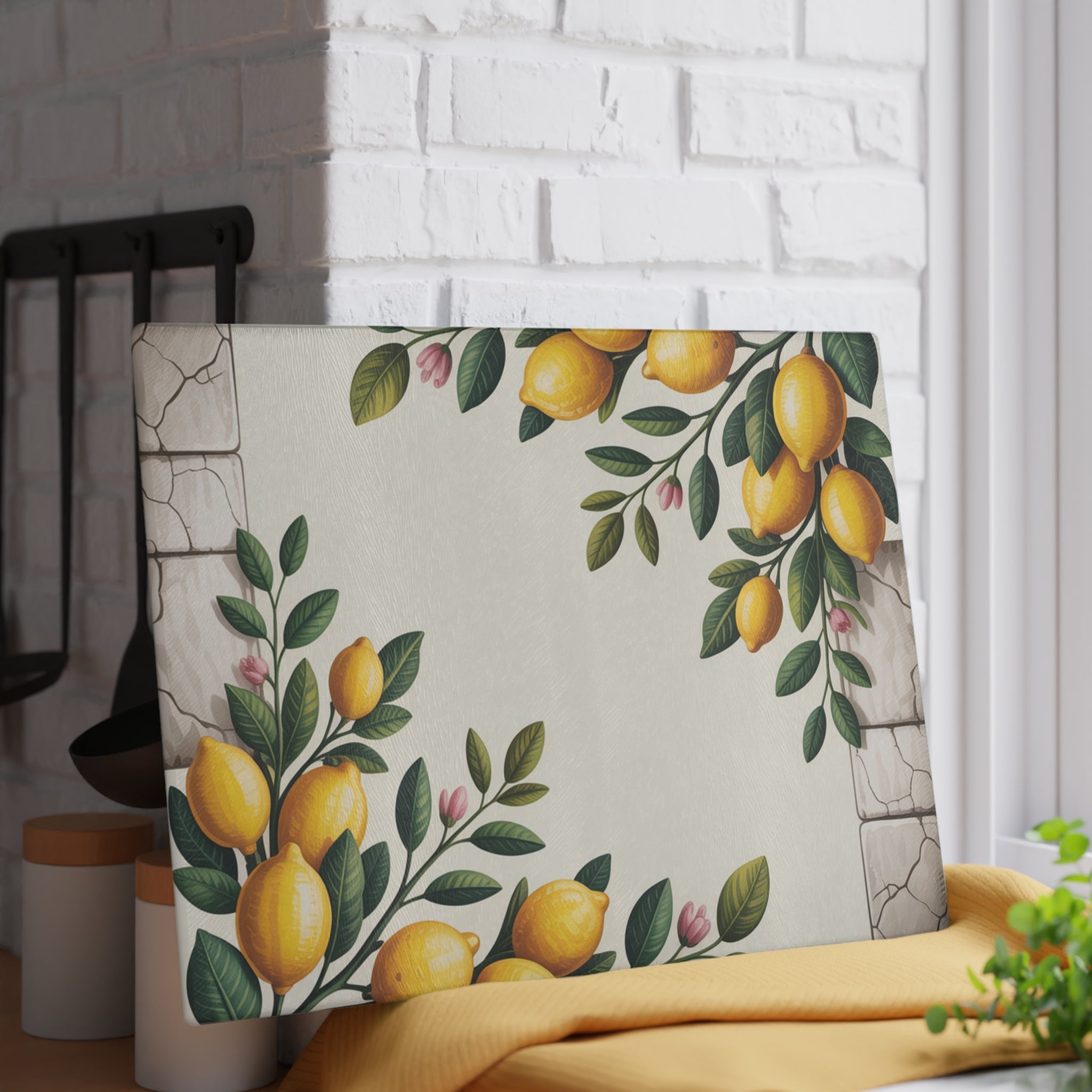 Lemon Branches Glass Cutting Board | Citrus Kitchen Decor