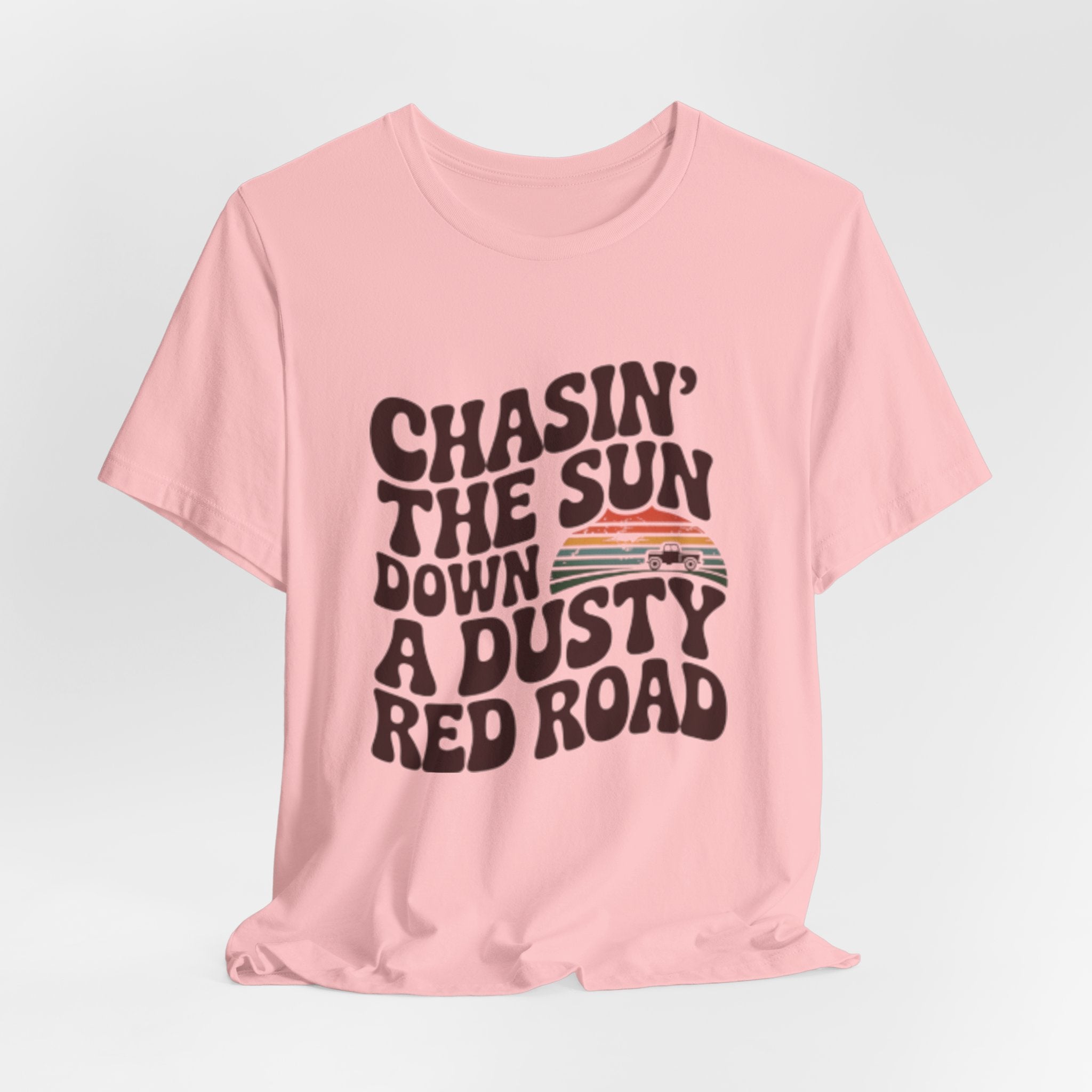 Retro 'Chasin' The Sun' Graphic Tee — Dusty Red Road Vintage Sunset T-Shirt