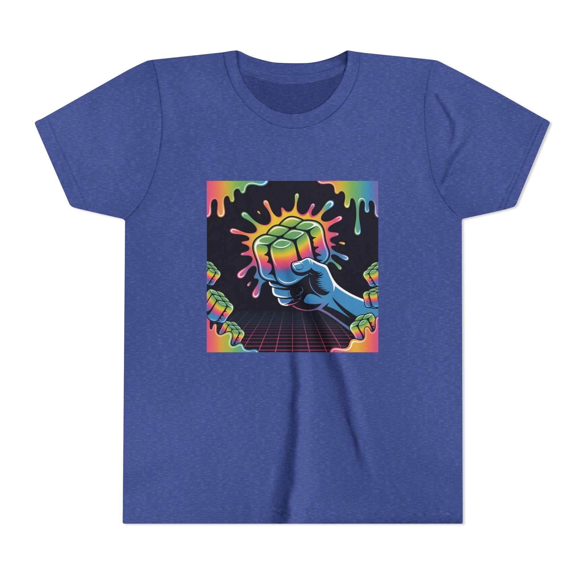 Youth Tee — Retro Neon Fist Graphic Kids Shirt